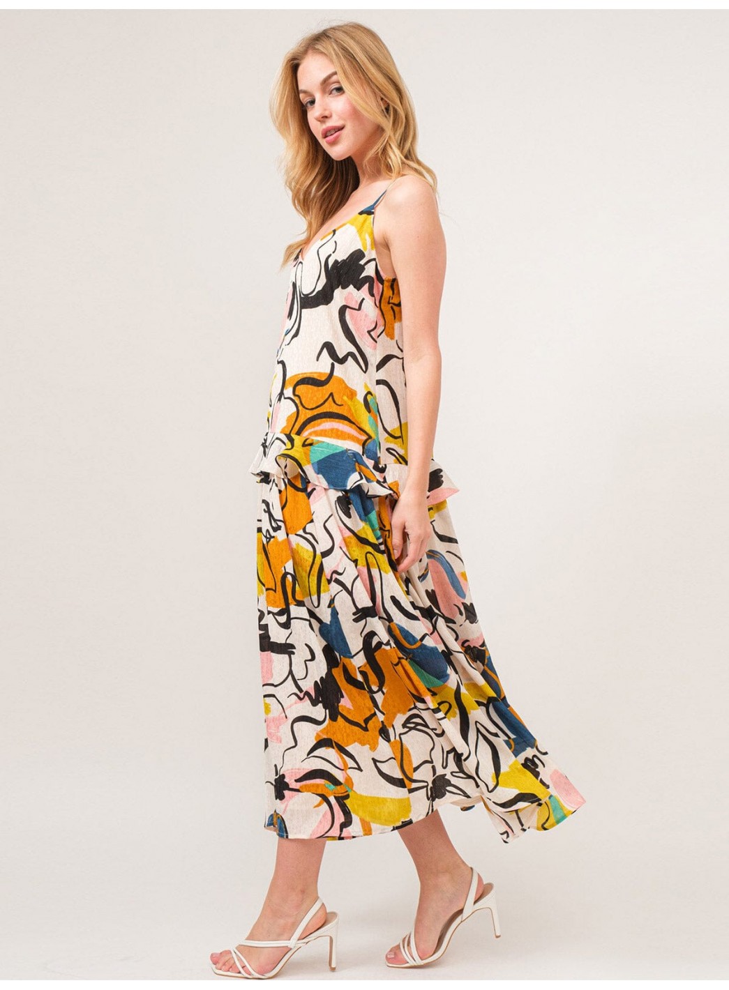 WOMEN'S SLEEVELESS V-NECK FLORAL TIERED MAXI DRESS WOMEN'S SLEEVELESS V-NECK FLORAL TIERED MAXI DRESS