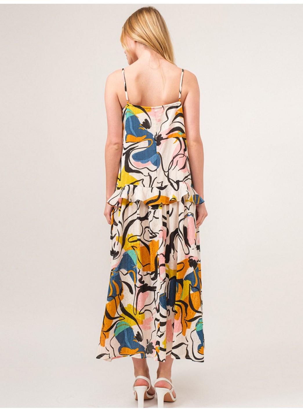 WOMEN'S SLEEVELESS V-NECK FLORAL TIERED MAXI DRESS WOMEN'S SLEEVELESS V-NECK FLORAL TIERED MAXI DRESS