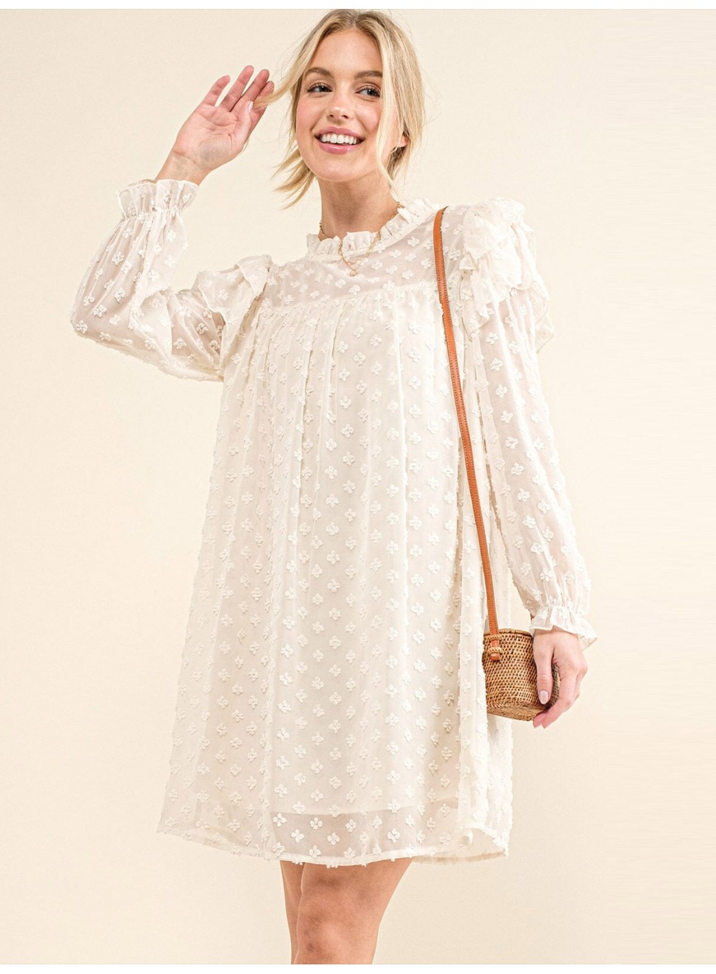 WOMEN'S LONG RUFFLE SLEEVE SWISS DETAILE... WOMEN'S LONG RUFFLE SLEEVE SWISS DETAILE...