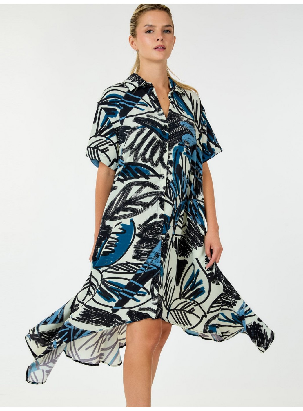 WOMEN'S SHORT SLEEVE BUTTON UP LOOSE FIT MINI DRESS WOMEN'S SHORT SLEEVE BUTTON UP LOOSE FIT MINI DRESS