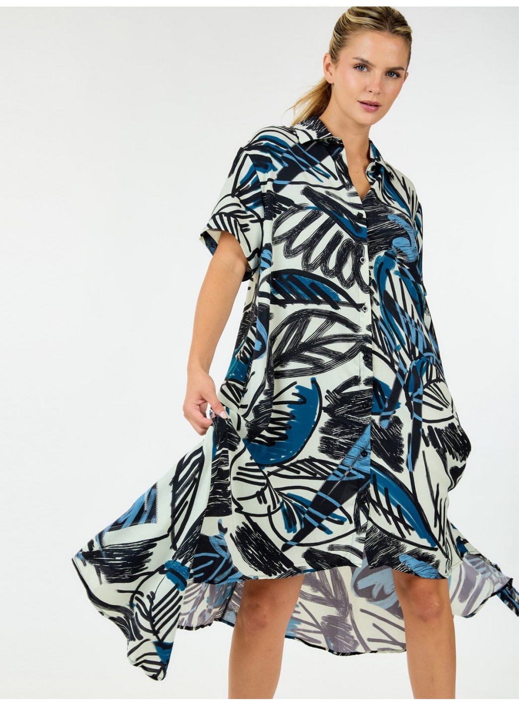 WOMEN'S SHORT SLEEVE BUTTON UP LOOSE FIT MINI DRESS WOMEN'S SHORT SLEEVE BUTTON UP LOOSE FIT MINI DRESS