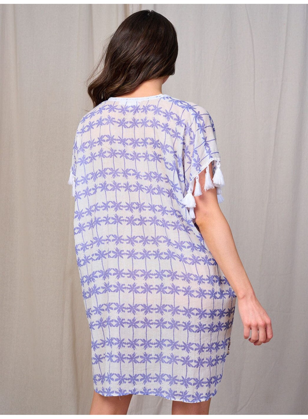 WOMEN'S SHORT TASSEL SLEEVE V-NECK PRINT TUNIC MINI DRESS WOMEN'S SHORT TASSEL SLEEVE V-NECK PRINT TUNIC MINI DRESS