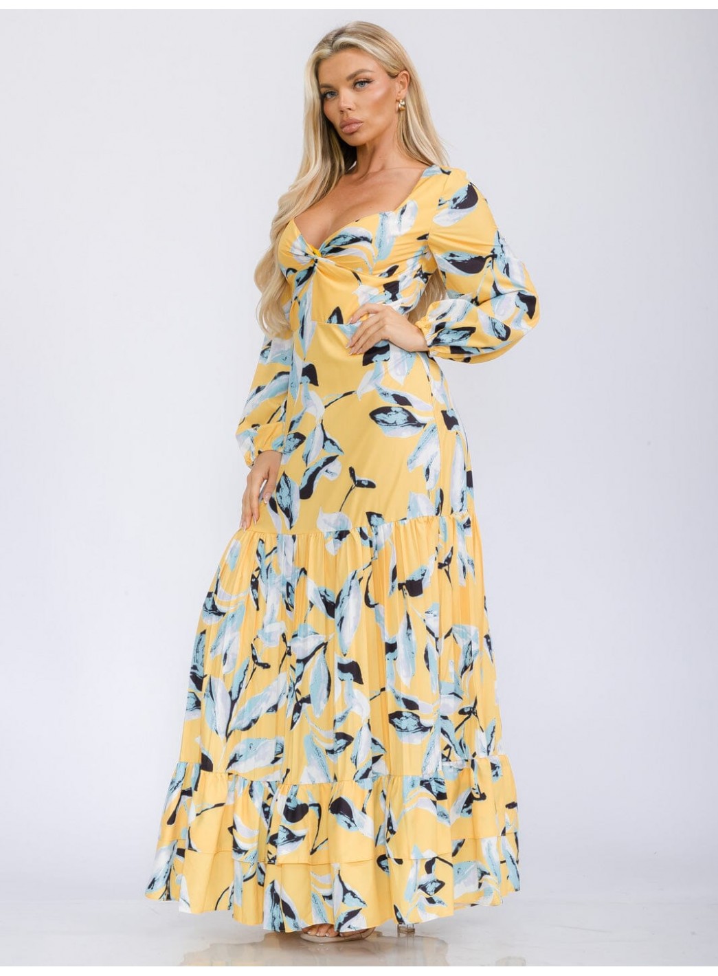 WOMEN'S LONG SLEEVE V-NECK TIERED FLORAL PRINT MAXI DRESS WOMEN'S LONG SLEEVE V-NECK TIERED FLORAL PRINT MAXI DRESS