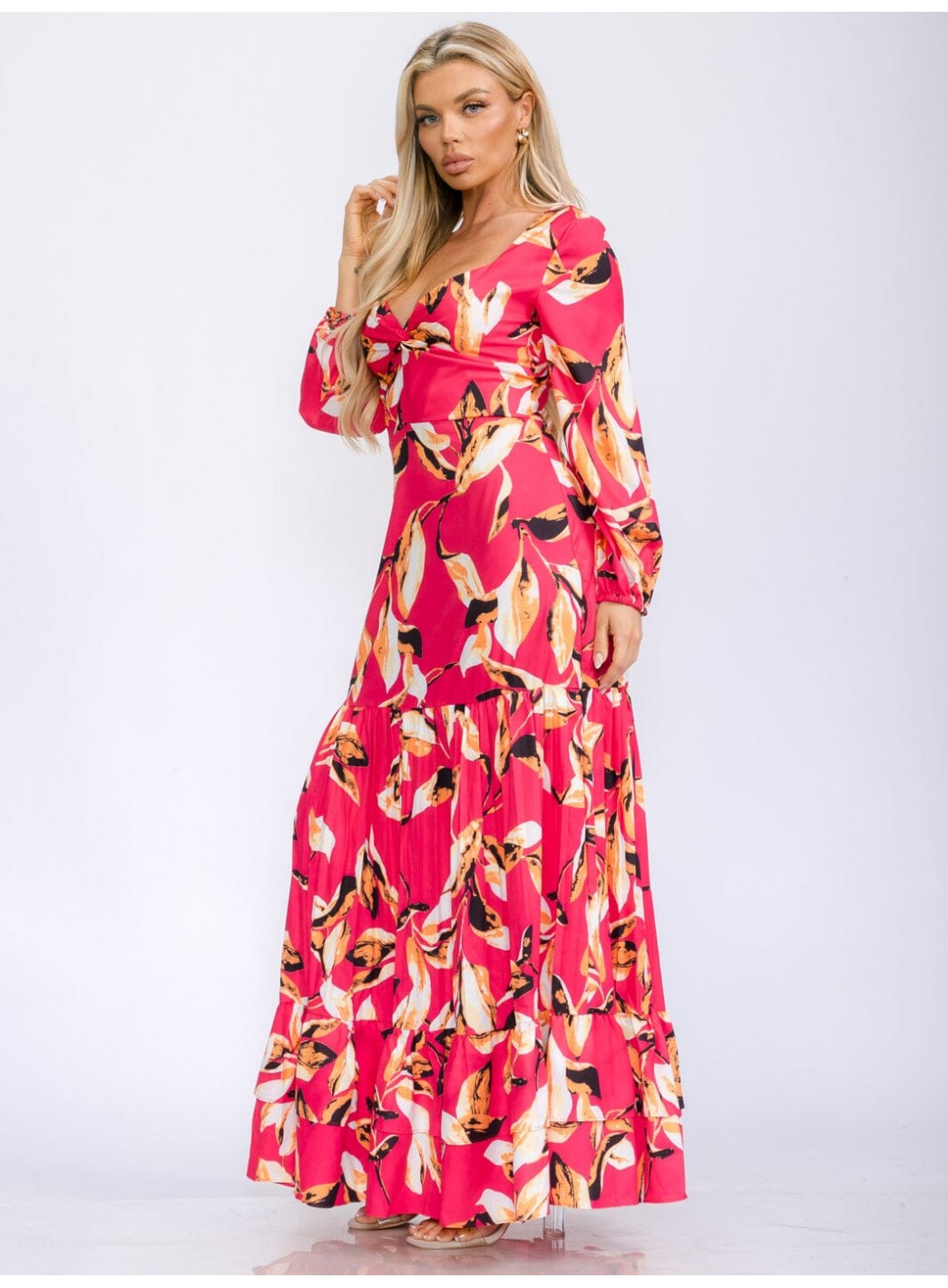WOMEN'S LONG SLEEVE V-NECK TIERED FLORAL PRINT MAXI DRESS WOMEN'S LONG SLEEVE V-NECK TIERED FLORAL PRINT MAXI DRESS