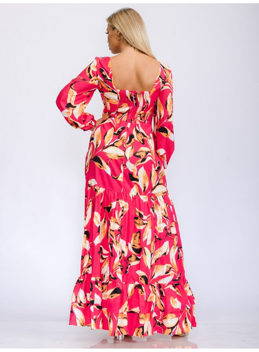 WOMEN'S LONG SLEEVE V-NECK TIERED FLORAL PRINT MAXI DRESS WOMEN'S LONG SLEEVE V-NECK TIERED FLORAL PRINT MAXI DRESS
