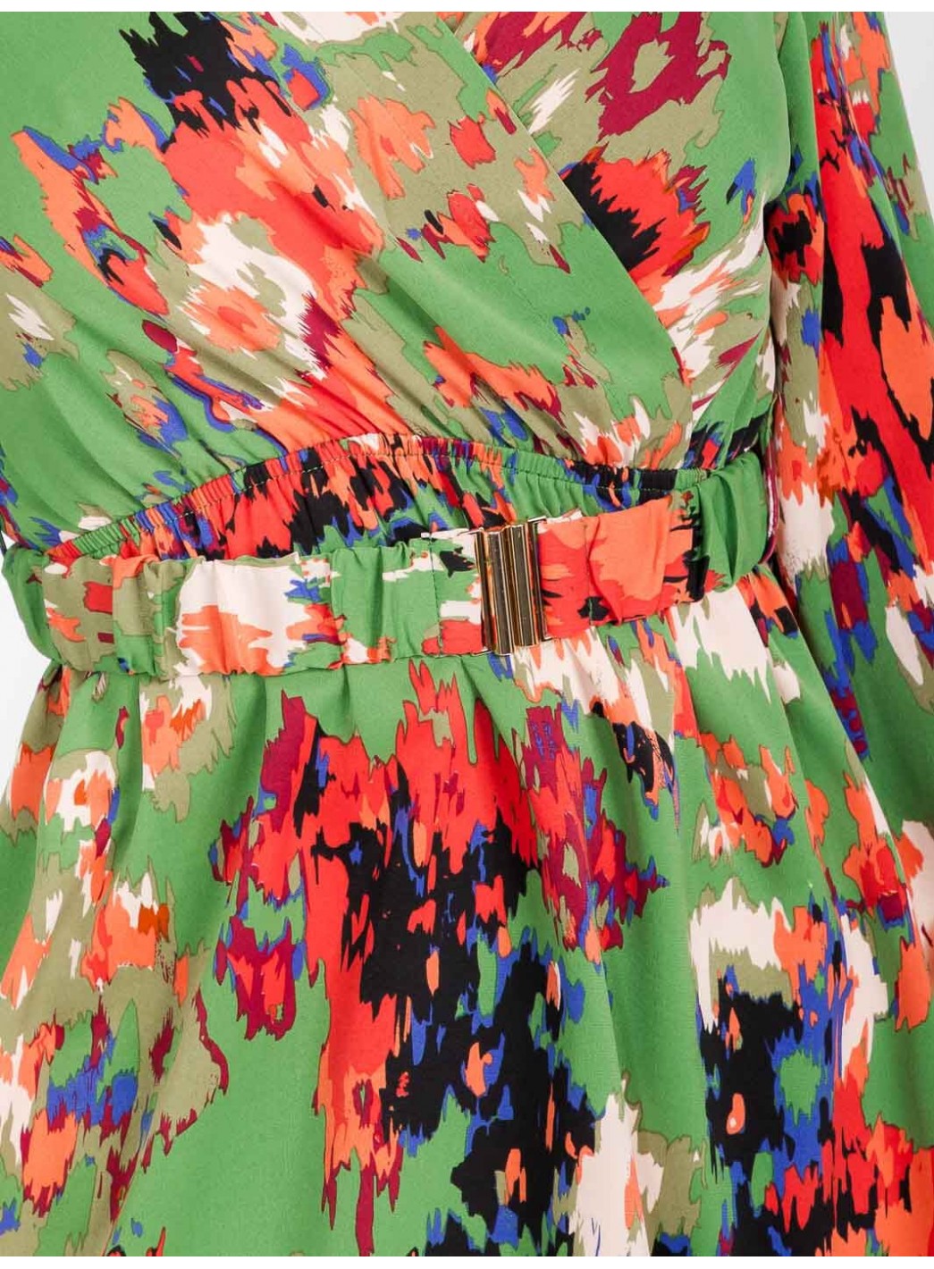 WOMEN'S LONG SLEEVE SURPLICE BELTED MULTI PRINT MINI DRESS WOMEN'S LONG SLEEVE SURPLICE BELTED MULTI PRINT MINI DRESS