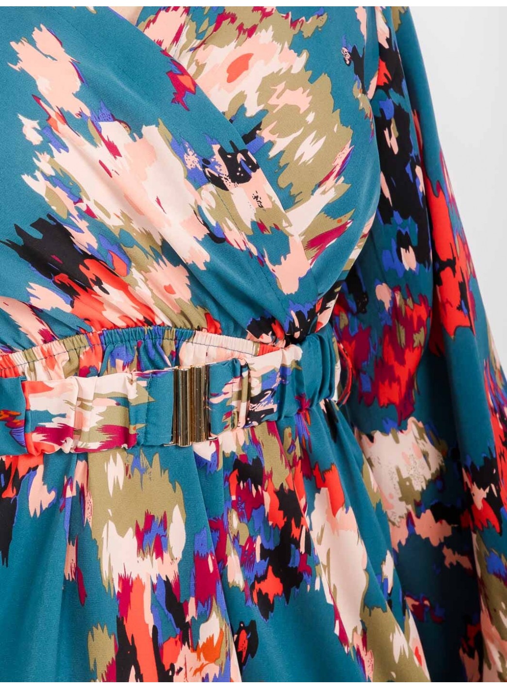 WOMEN'S LONG SLEEVE SURPLICE BELTED MULTI PRINT MINI DRESS WOMEN'S LONG SLEEVE SURPLICE BELTED MULTI PRINT MINI DRESS