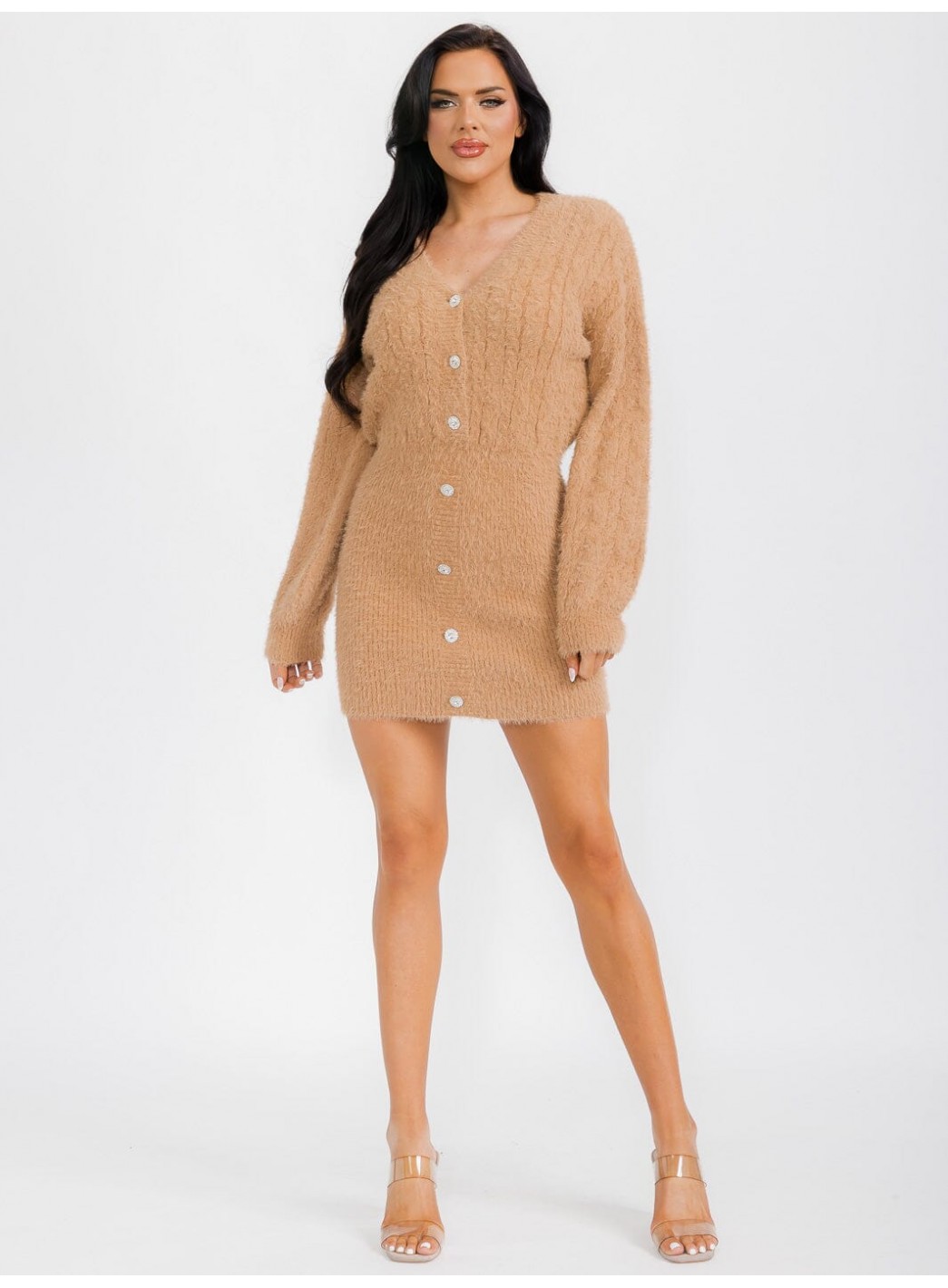 WOMEN'S LONG SLEEVE BUTTON UP BODYCON MINI DRESS WOMEN'S LONG SLEEVE BUTTON UP BODYCON MINI DRESS
