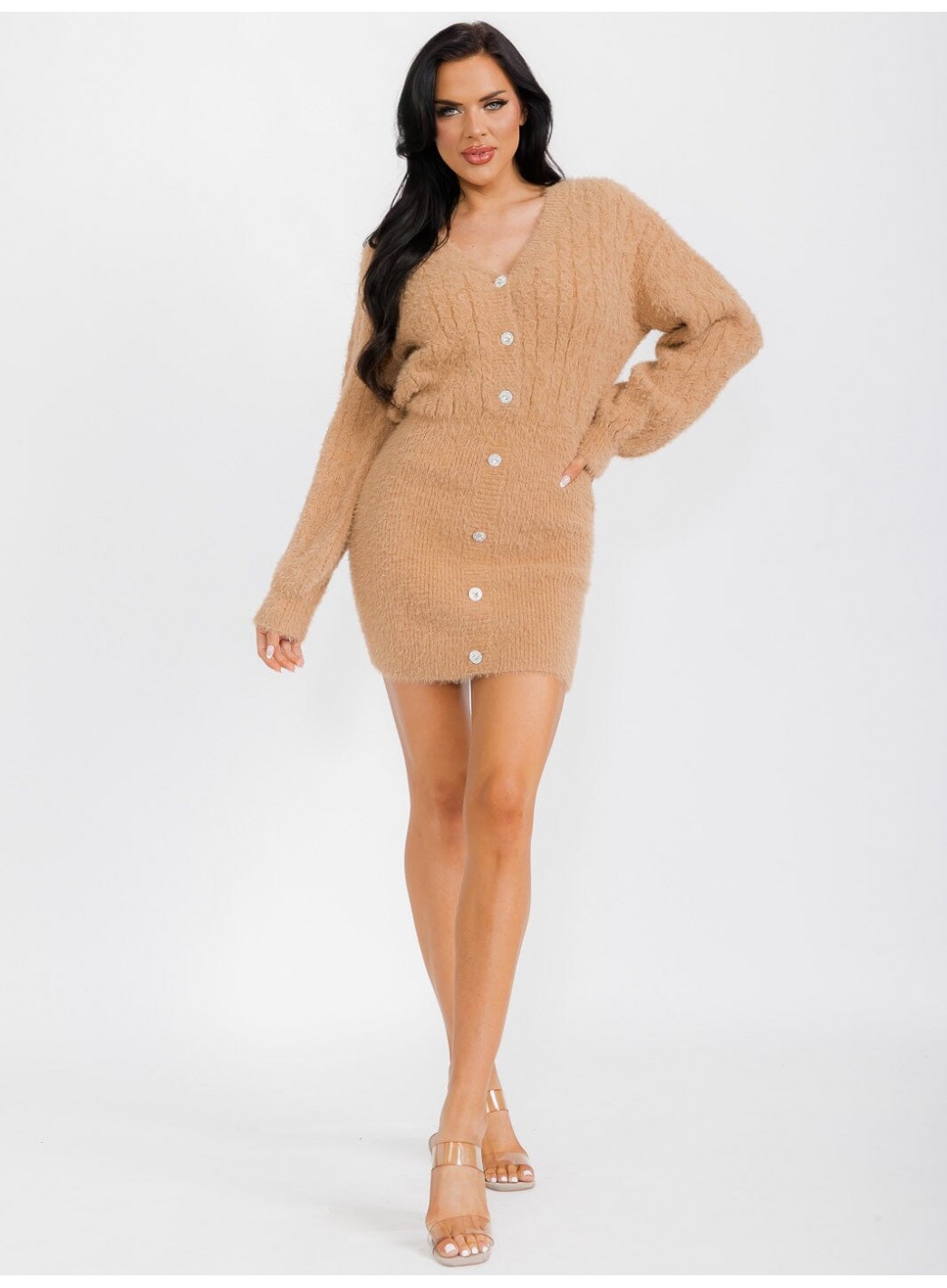 WOMEN'S LONG SLEEVE BUTTON UP BODYCON MINI DRESS WOMEN'S LONG SLEEVE BUTTON UP BODYCON MINI DRESS