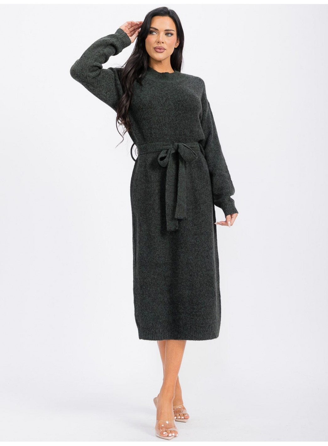 WOMEN'S LONG SLEEVE SELF TIE MAXI DRESS WOMEN'S LONG SLEEVE SELF TIE MAXI DRESS