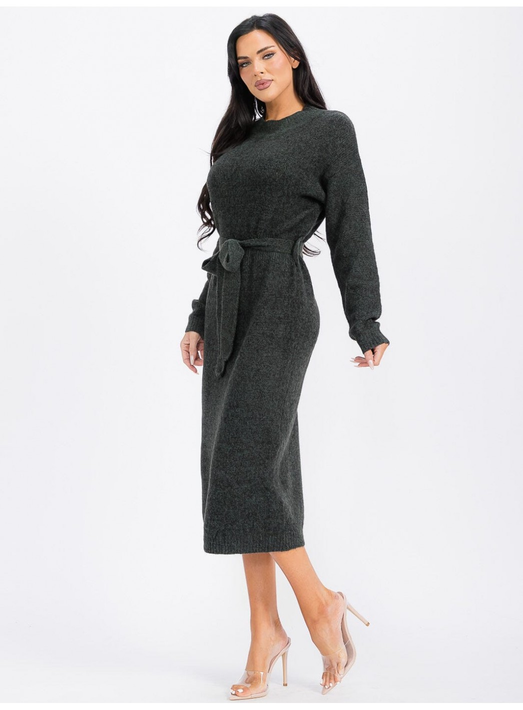 WOMEN'S LONG SLEEVE SELF TIE MAXI DRESS WOMEN'S LONG SLEEVE SELF TIE MAXI DRESS