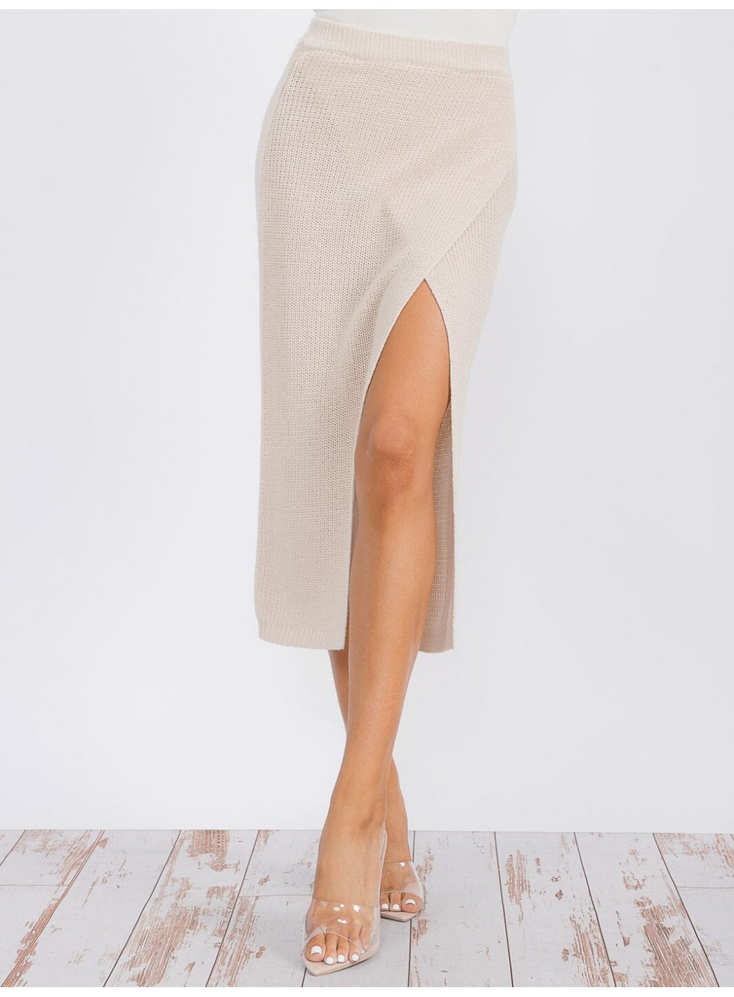 WOMEN'S ELASTIC WAIST SURPLICE KNIT MIDI... WOMEN'S ELASTIC WAIST SURPLICE KNIT MIDI...