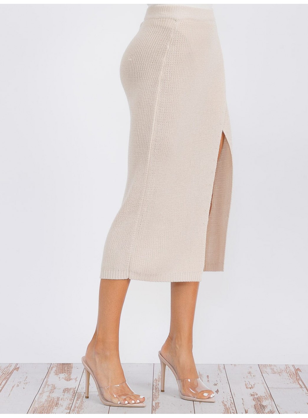WOMEN'S ELASTIC WAIST SURPLICE KNIT MIDI SKIRT WOMEN'S ELASTIC WAIST SURPLICE KNIT MIDI SKIRT