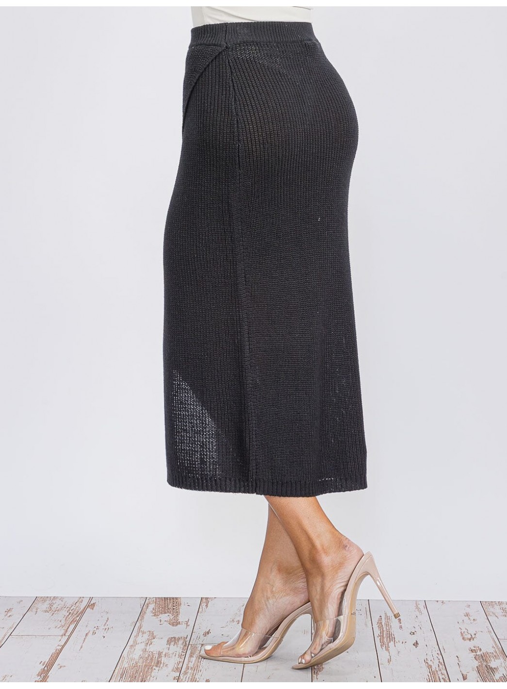 WOMEN'S ELASTIC WAIST SURPLICE KNIT MIDI SKIRT WOMEN'S ELASTIC WAIST SURPLICE KNIT MIDI SKIRT