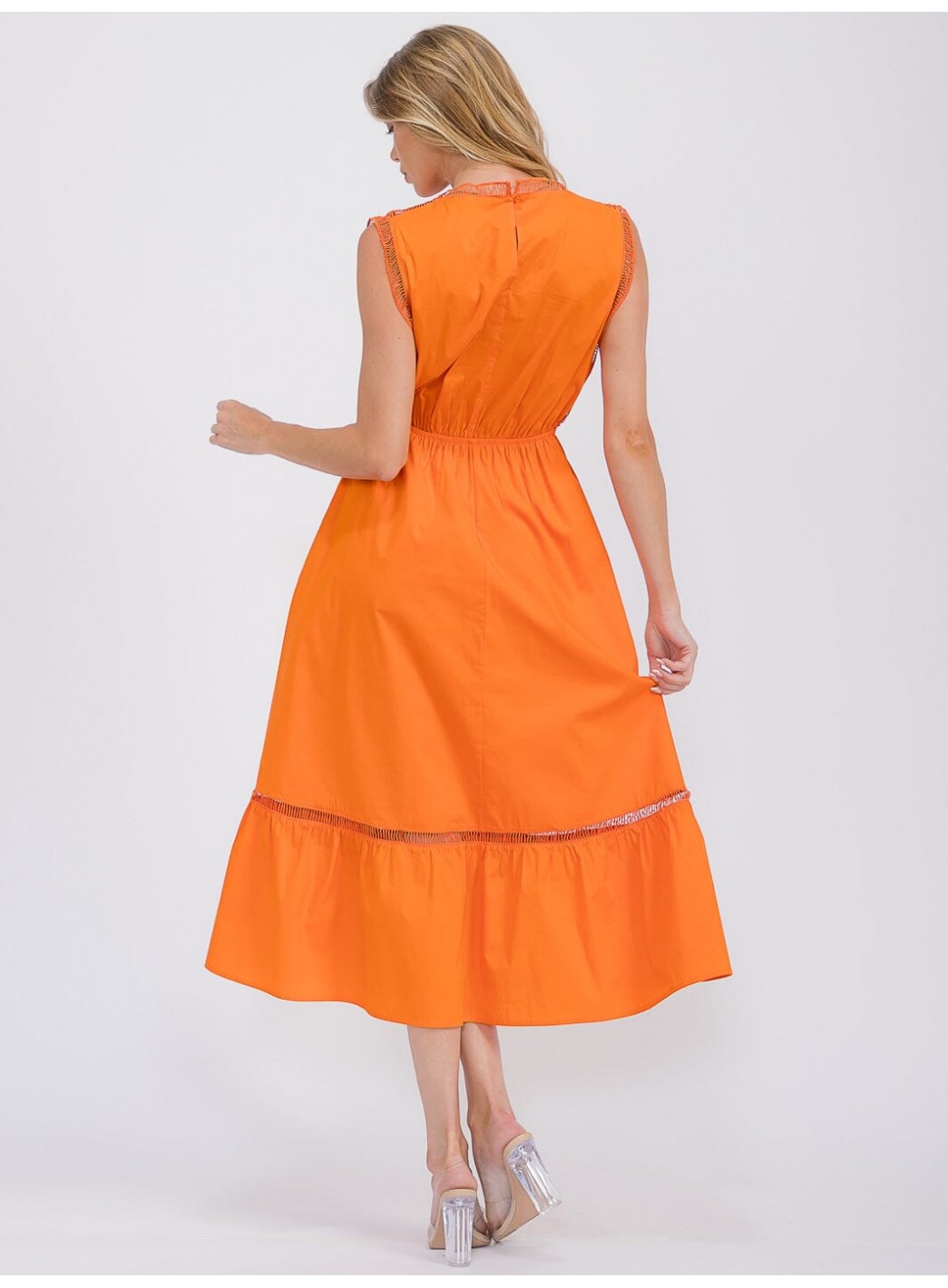 WOMEN'S SLEEVELESS FRONT POCKETS ELASTIC WAIST TIERED MAXI DRESS WOMEN'S SLEEVELESS FRONT POCKETS ELASTIC WAIST TIERED MAXI DRESS