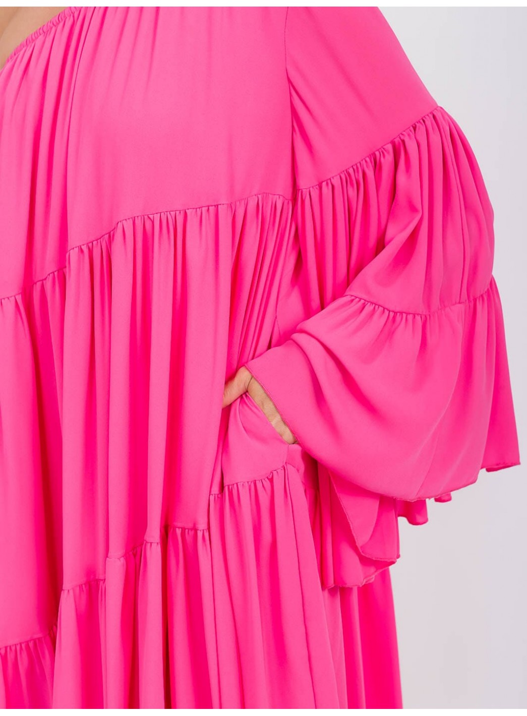 WOMEN'S ONE SHOLDER LONG SLEEVE POCKETS TIERED HIGH-LOW MIDI DRESS WOMEN'S ONE SHOLDER LONG SLEEVE POCKETS TIERED HIGH-LOW MIDI DRESS