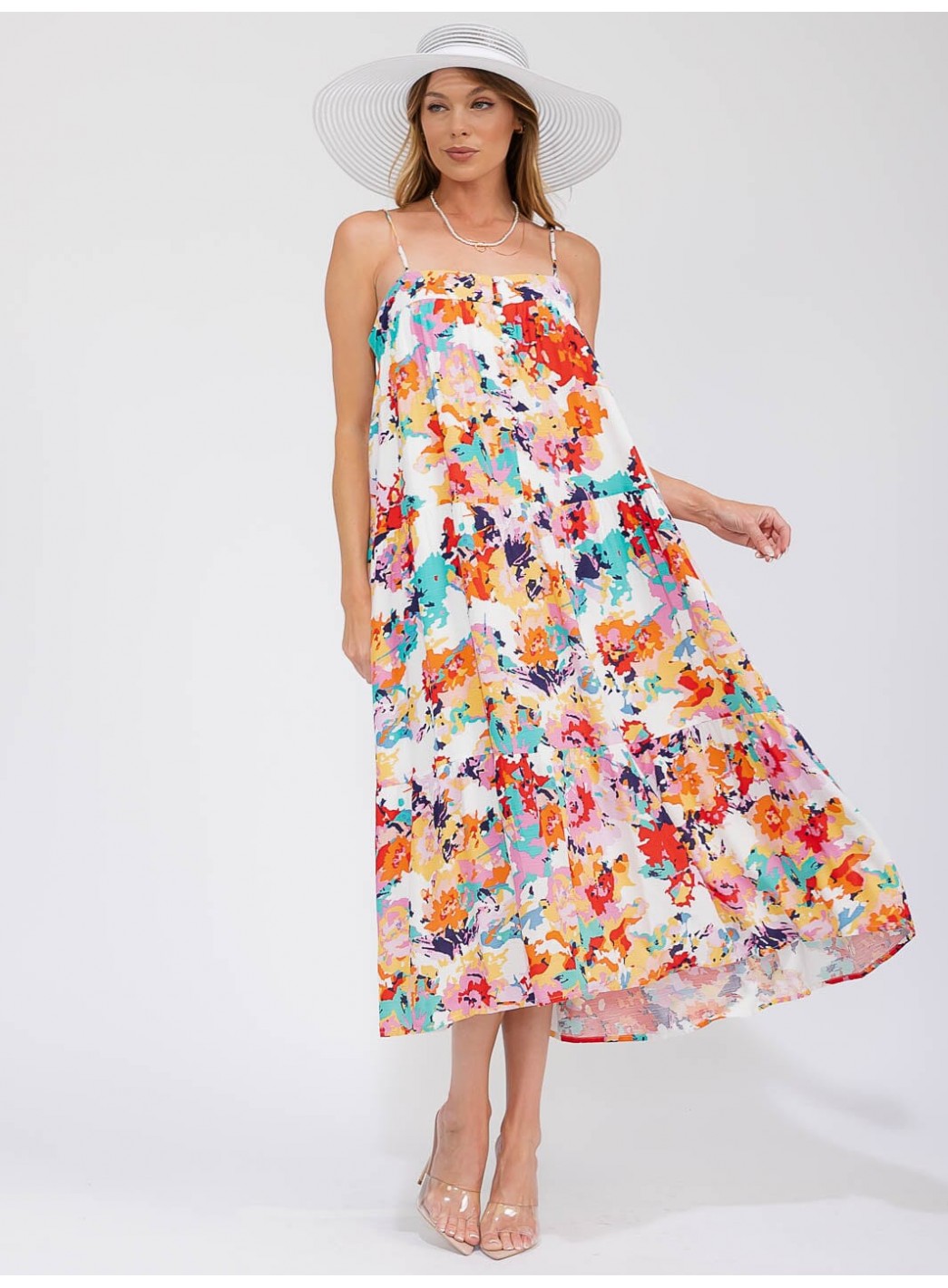 WOMEN'S SLEEVELESS POCKETS FLORAL MAXI D... WOMEN'S SLEEVELESS POCKETS FLORAL MAXI D...