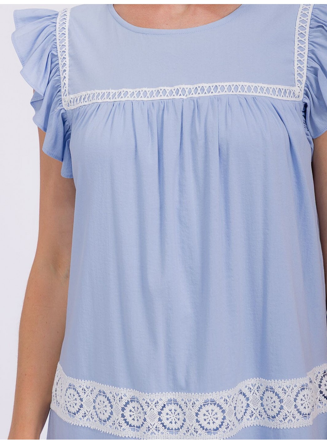 WOMEN'S RUFFLE SLEEVE TRIM DETAILED TIERED TUNIC MINI DRESS WOMEN'S RUFFLE SLEEVE TRIM DETAILED TIERED TUNIC MINI DRESS