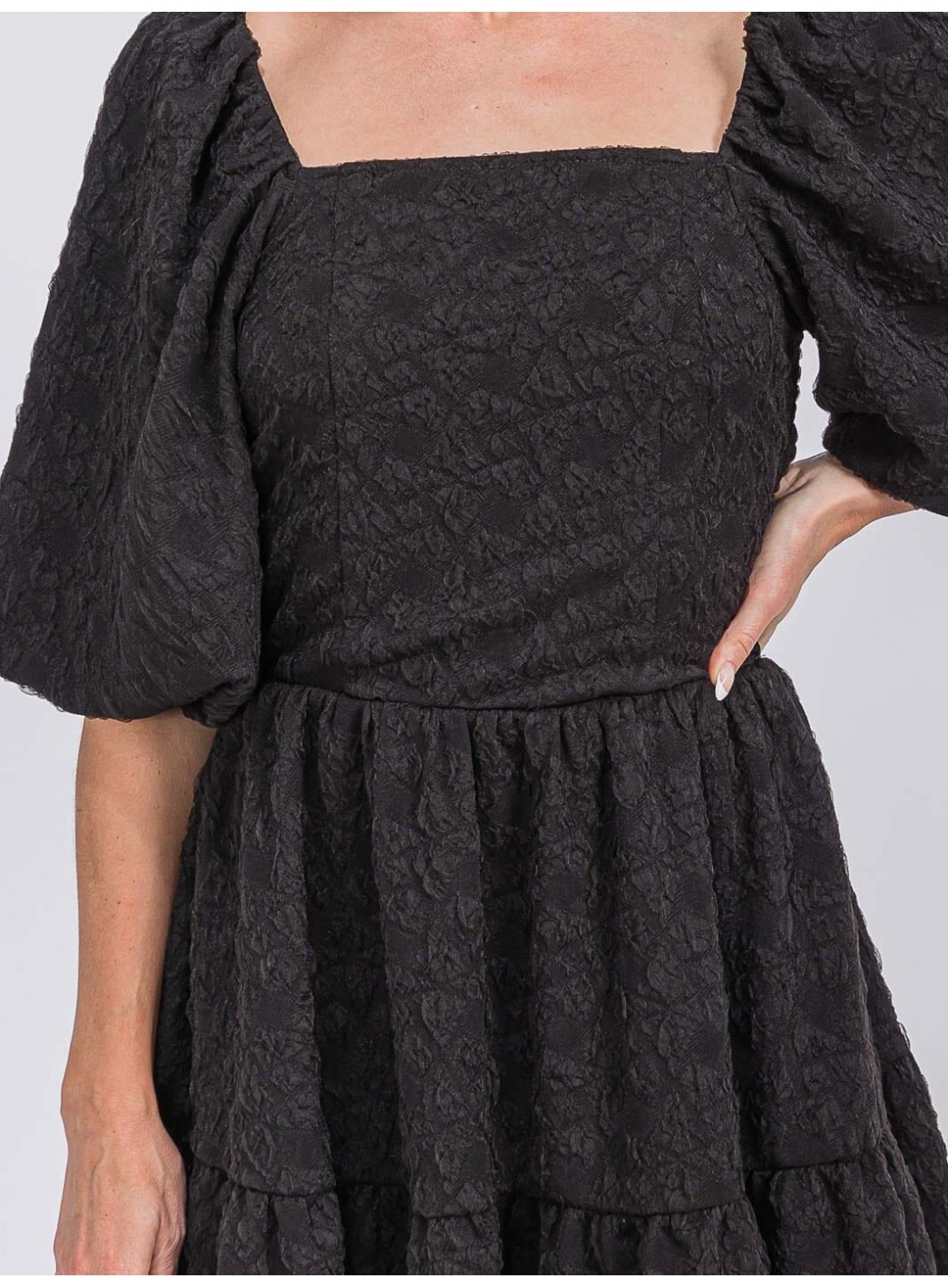 WOMEN'S SHORT PUFF SLEEVE SQUARE NECK SMOCK DETAILED TIERED MINI DRESS WOMEN'S SHORT PUFF SLEEVE SQUARE NECK SMOCK DETAILED TIERED MINI DRESS