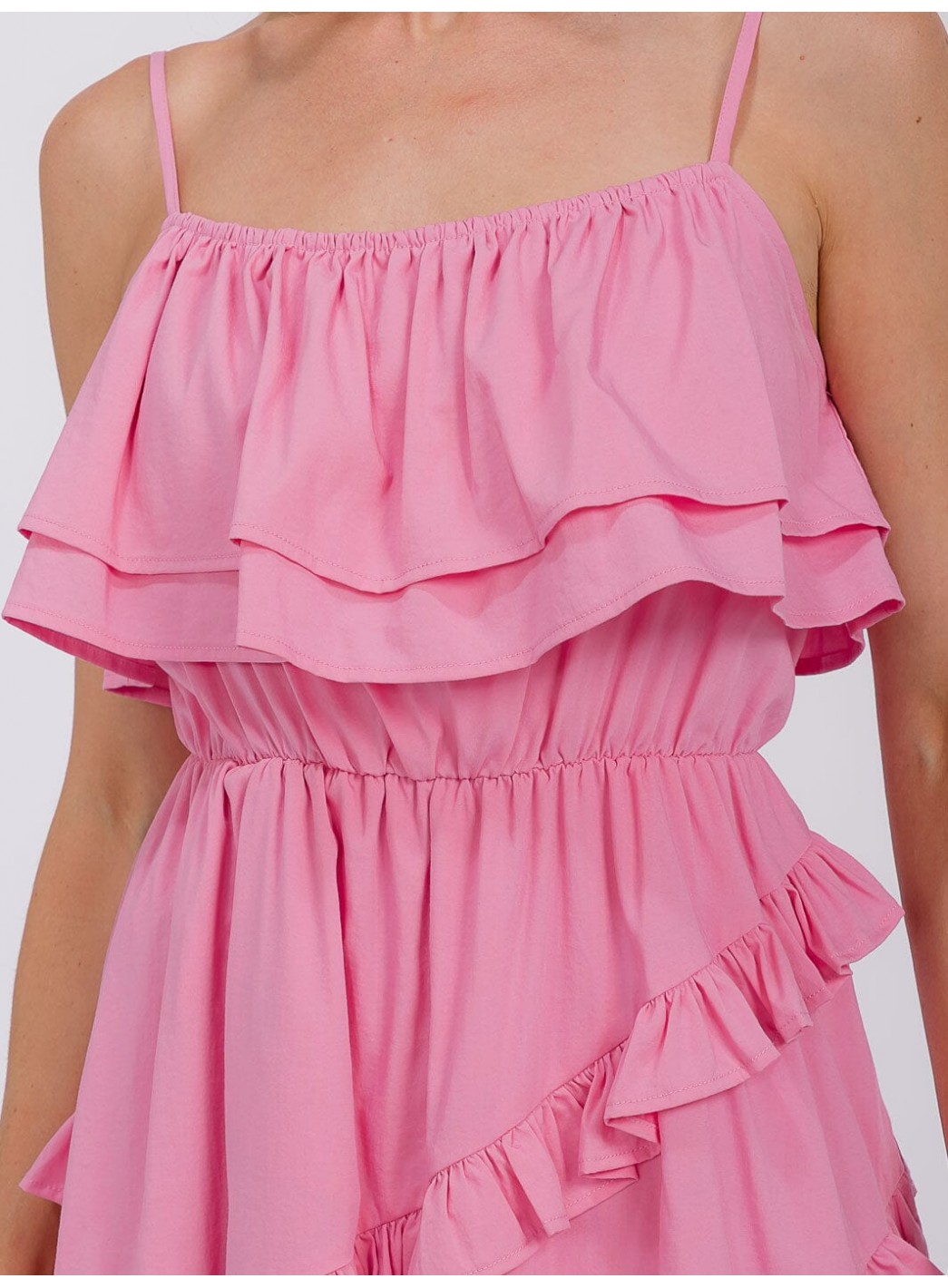 WOMEN'S SLEEVELESS RUFFLE TIERED HIGH-LOW MIDI DRESS WOMEN'S SLEEVELESS RUFFLE TIERED HIGH-LOW MIDI DRESS