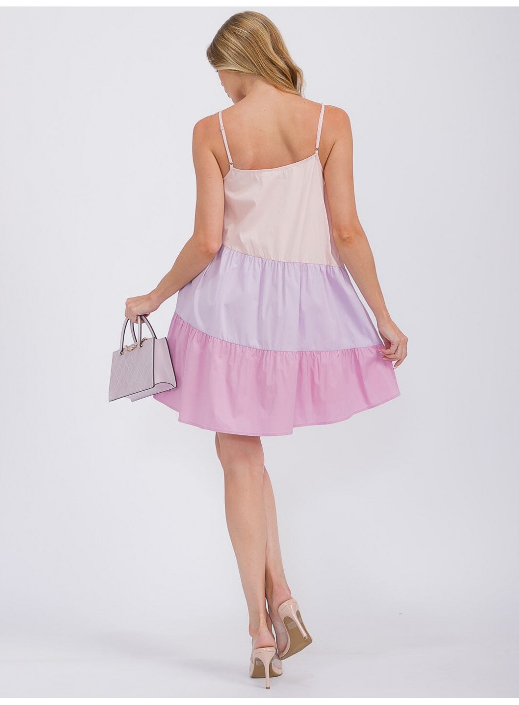 WOMEN'S SLEEVELESS TIERED FRONT POCKETS COLORBLOCK TUNIC MINI DRESS WOMEN'S SLEEVELESS TIERED FRONT POCKETS COLORBLOCK TUNIC MINI DRESS