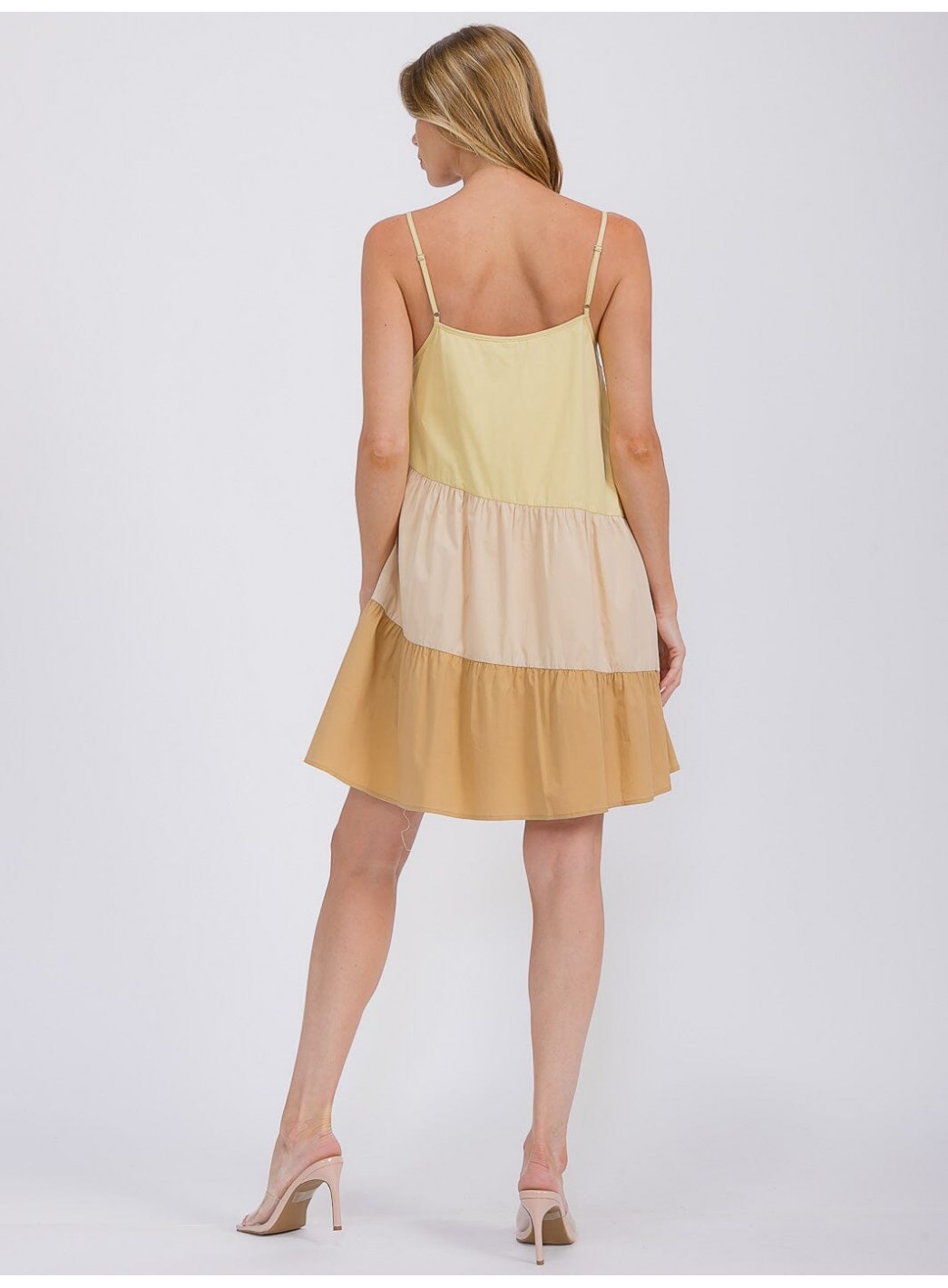 WOMEN'S SLEEVELESS TIERED FRONT POCKETS COLORBLOCK TUNIC MINI DRESS WOMEN'S SLEEVELESS TIERED FRONT POCKETS COLORBLOCK TUNIC MINI DRESS