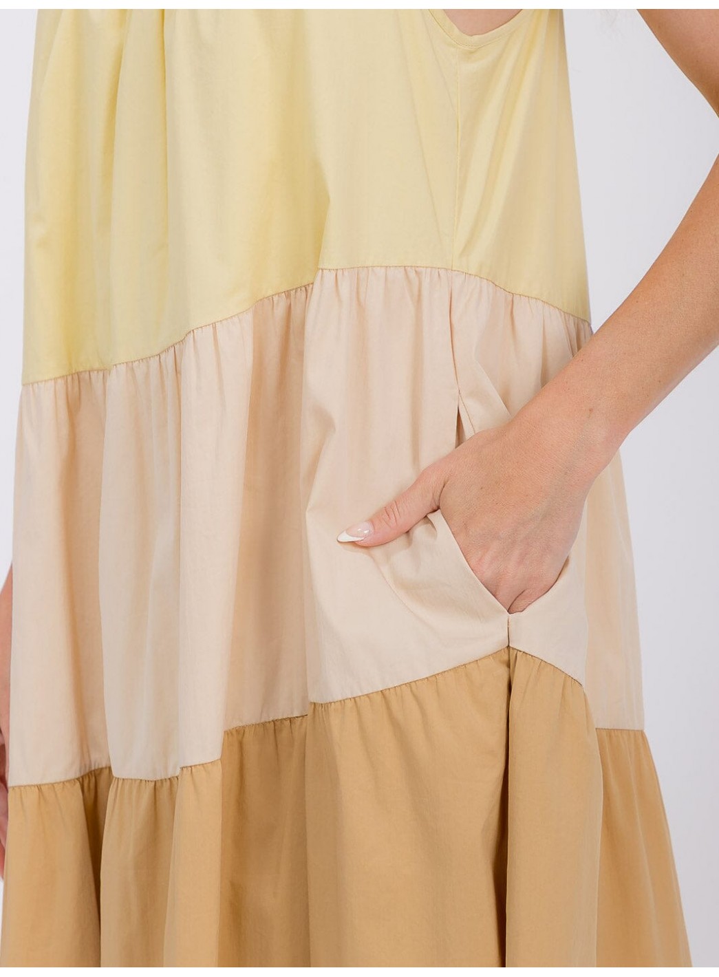 WOMEN'S SLEEVELESS TIERED FRONT POCKETS COLORBLOCK TUNIC MINI DRESS WOMEN'S SLEEVELESS TIERED FRONT POCKETS COLORBLOCK TUNIC MINI DRESS