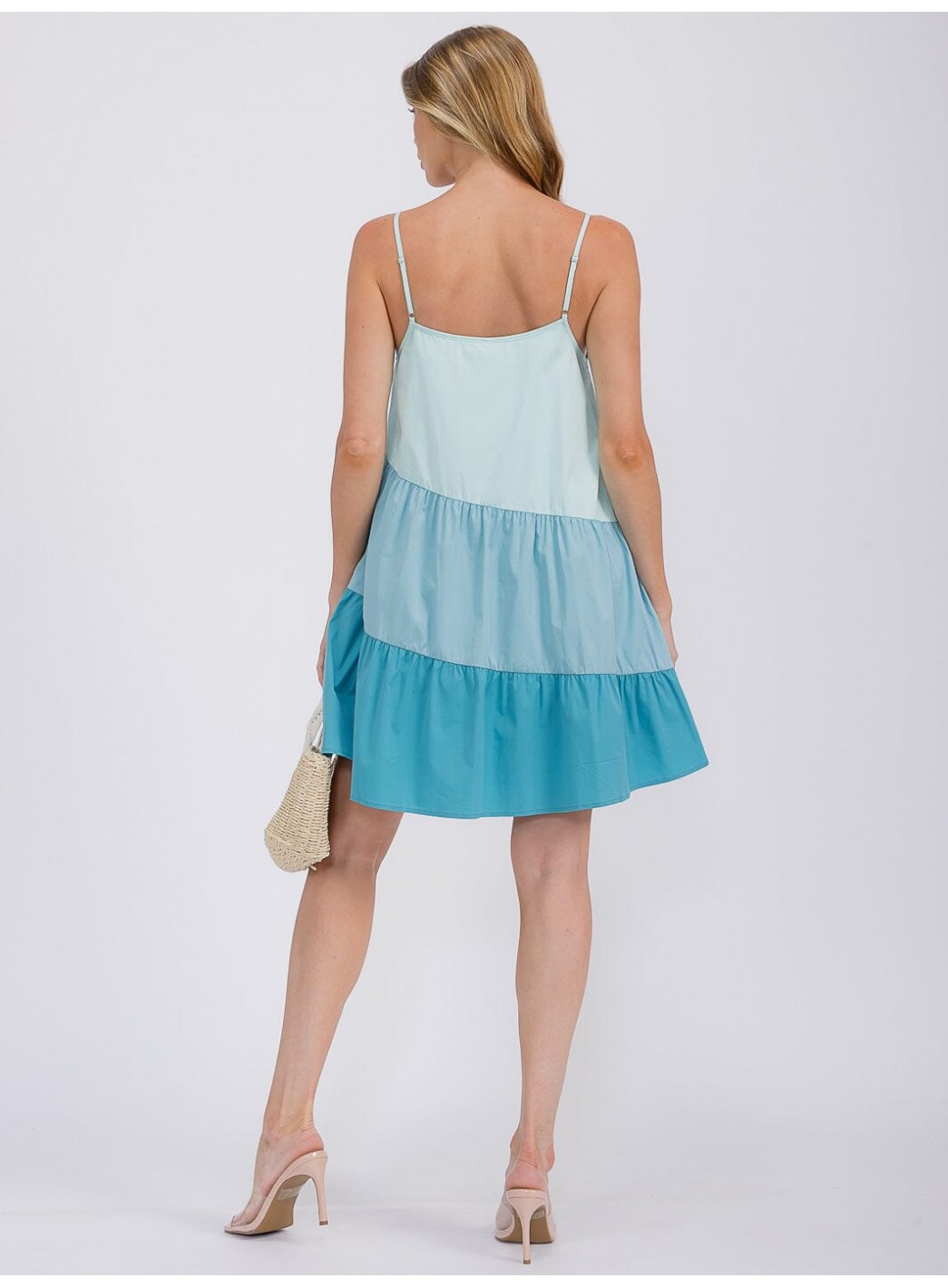 WOMEN'S SLEEVELESS TIERED FRONT POCKETS COLORBLOCK TUNIC MINI DRESS WOMEN'S SLEEVELESS TIERED FRONT POCKETS COLORBLOCK TUNIC MINI DRESS