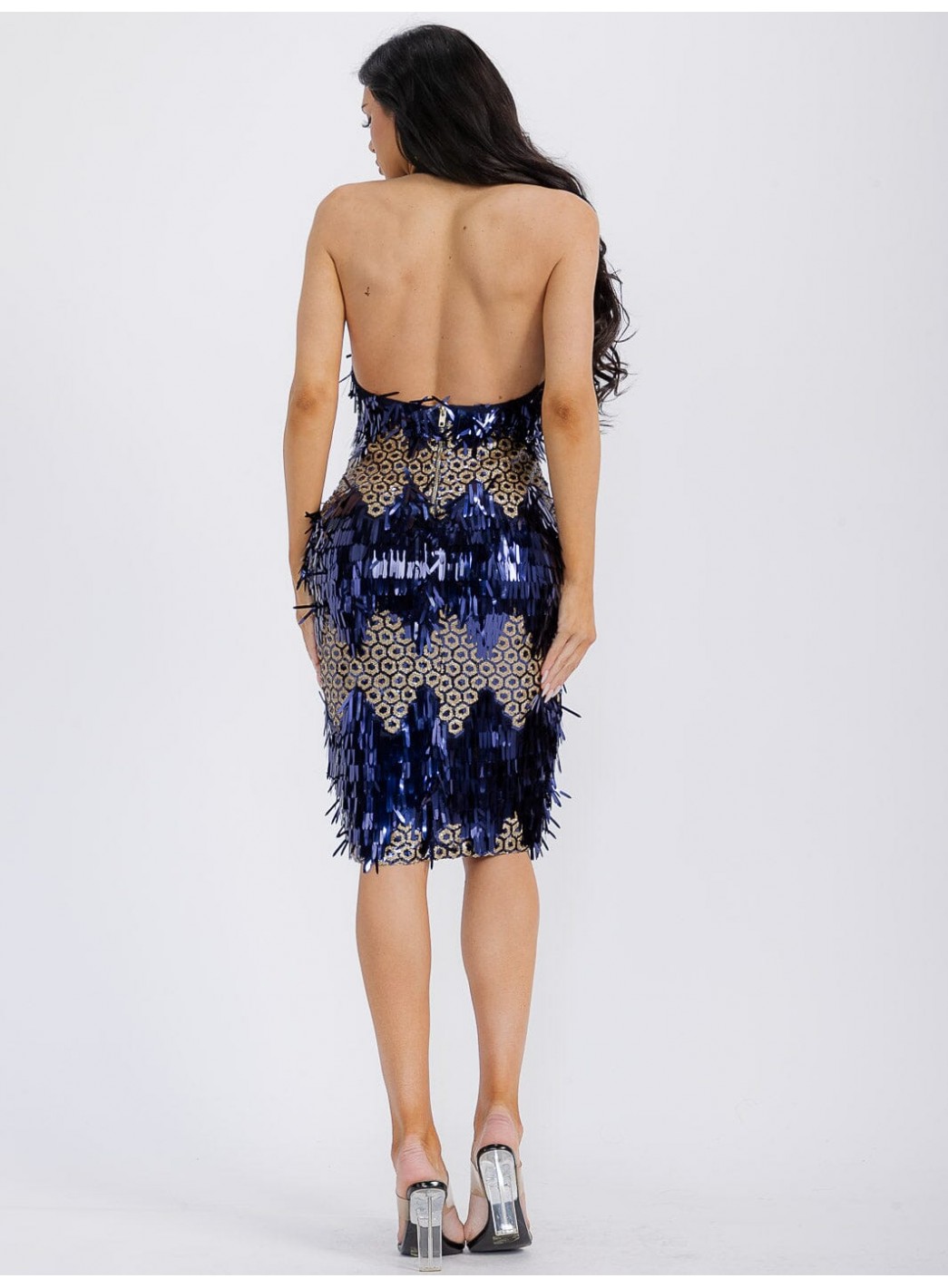 WOMEN'S SLEEVELESS HALTER NECK OPEN BACK BODYCON SEQUINS MIDI DRESS WOMEN'S SLEEVELESS HALTER NECK OPEN BACK BODYCON SEQUINS MIDI DRESS