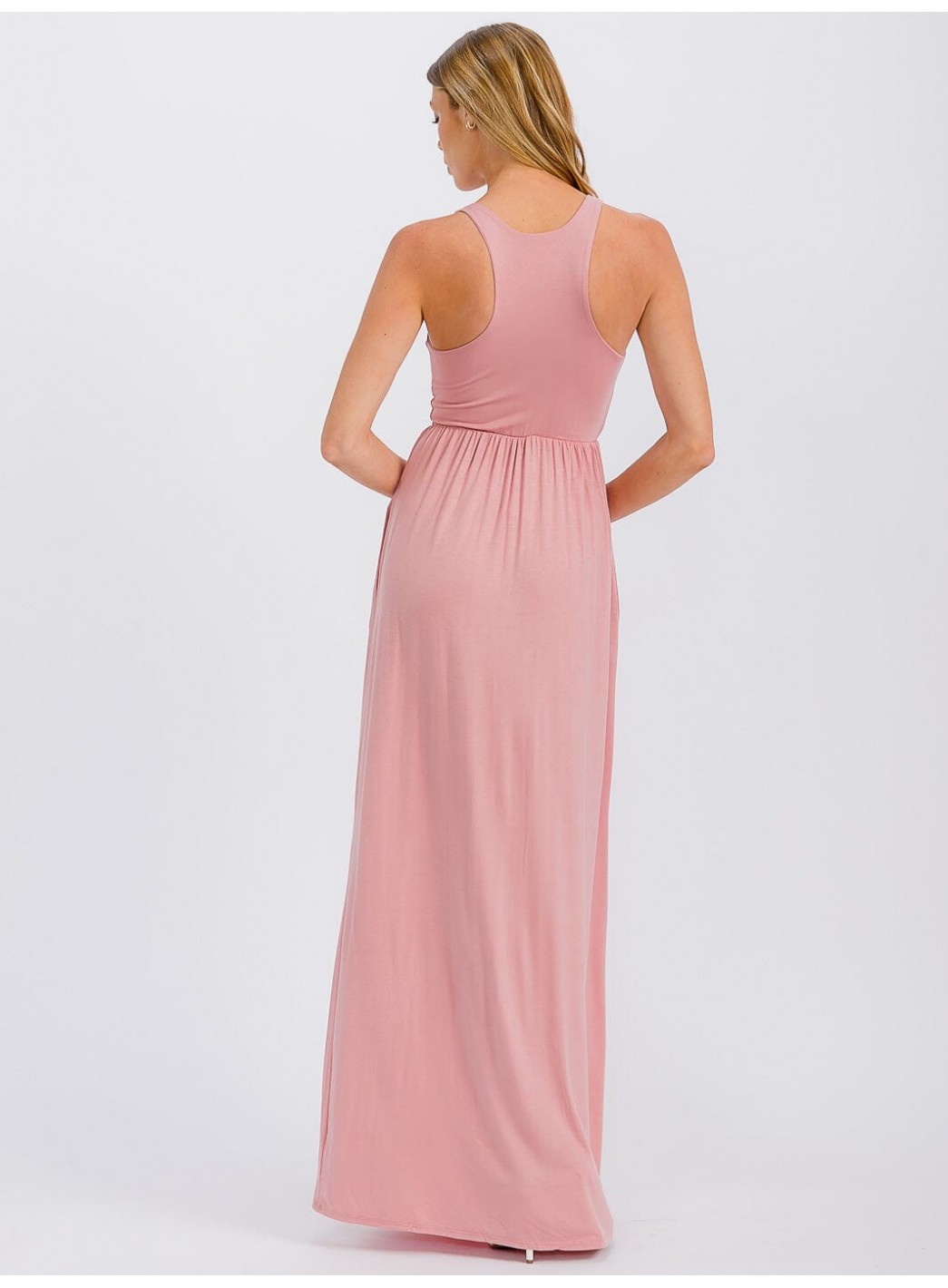 WOMEN'S SLEEVELESS ELASTIC WAIST FRONT POCKETS MAXI DRESS WOMEN'S SLEEVELESS ELASTIC WAIST FRONT POCKETS MAXI DRESS