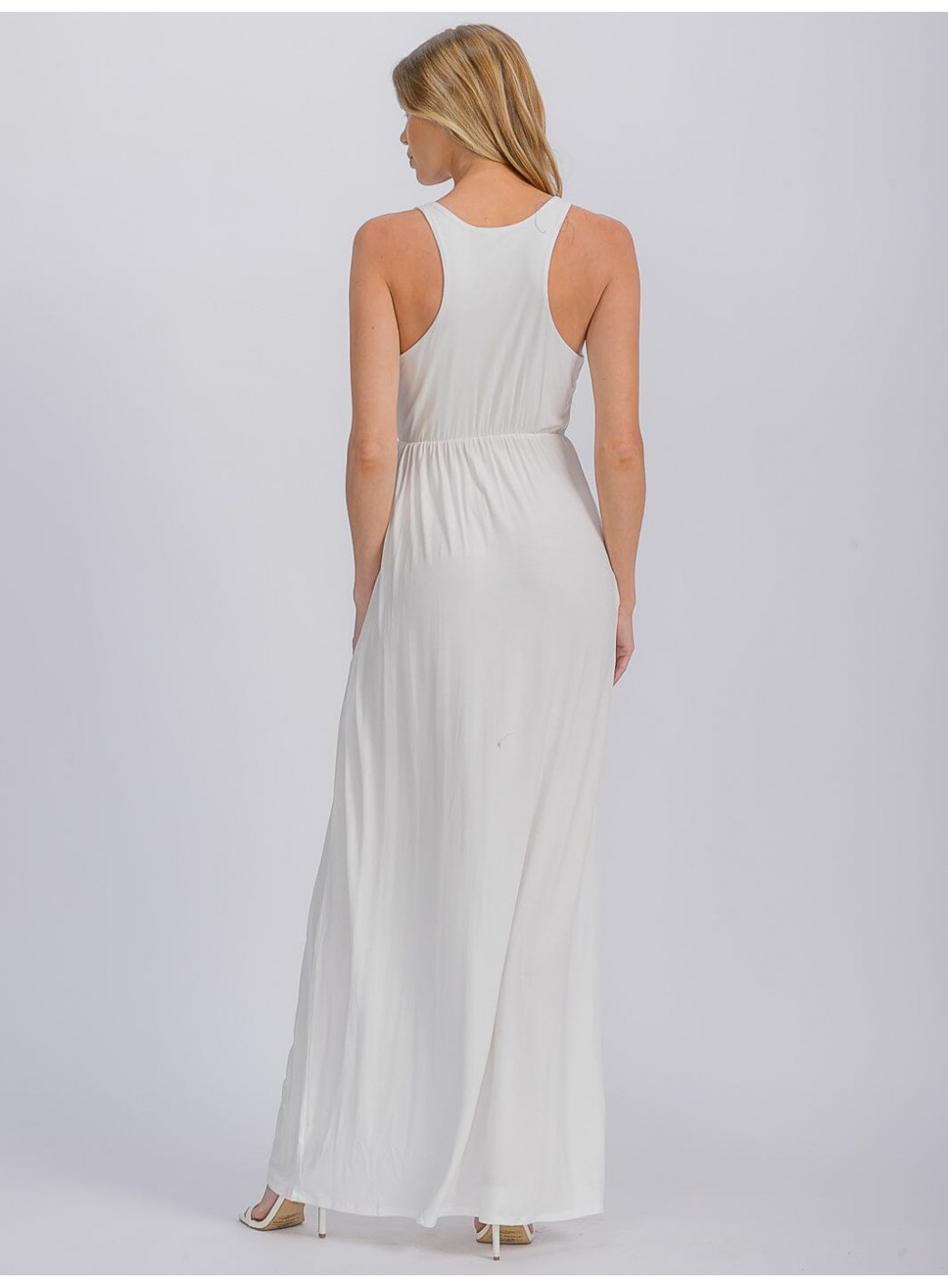 WOMEN'S SLEEVELESS ELASTIC WAIST FRONT POCKETS MAXI DRESS WOMEN'S SLEEVELESS ELASTIC WAIST FRONT POCKETS MAXI DRESS