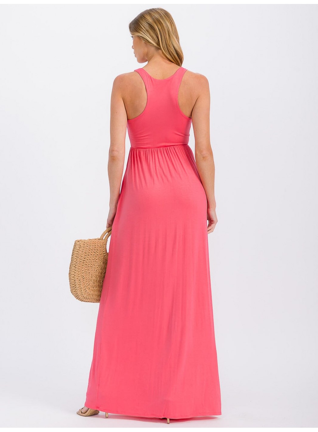 WOMEN'S SLEEVELESS ELASTIC WAIST FRONT POCKETS MAXI DRESS WOMEN'S SLEEVELESS ELASTIC WAIST FRONT POCKETS MAXI DRESS