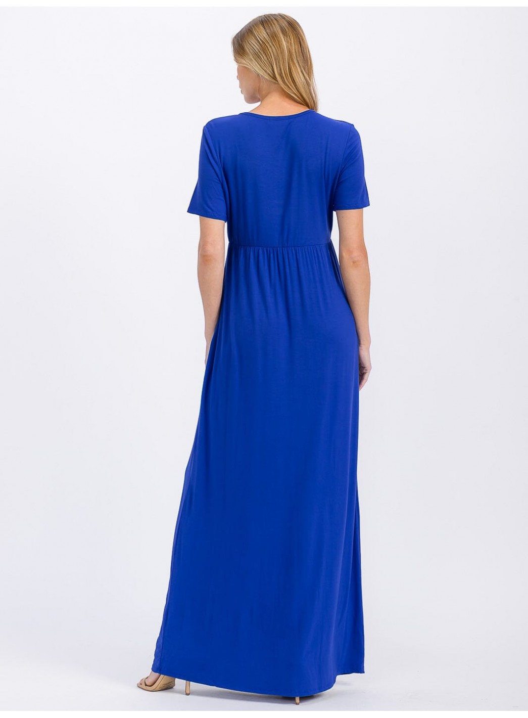 WOMEN'S SHORT SLEEVE ELASTIC WAIST FRONT POCKETS MAXI DRESS WOMEN'S SHORT SLEEVE ELASTIC WAIST FRONT POCKETS MAXI DRESS