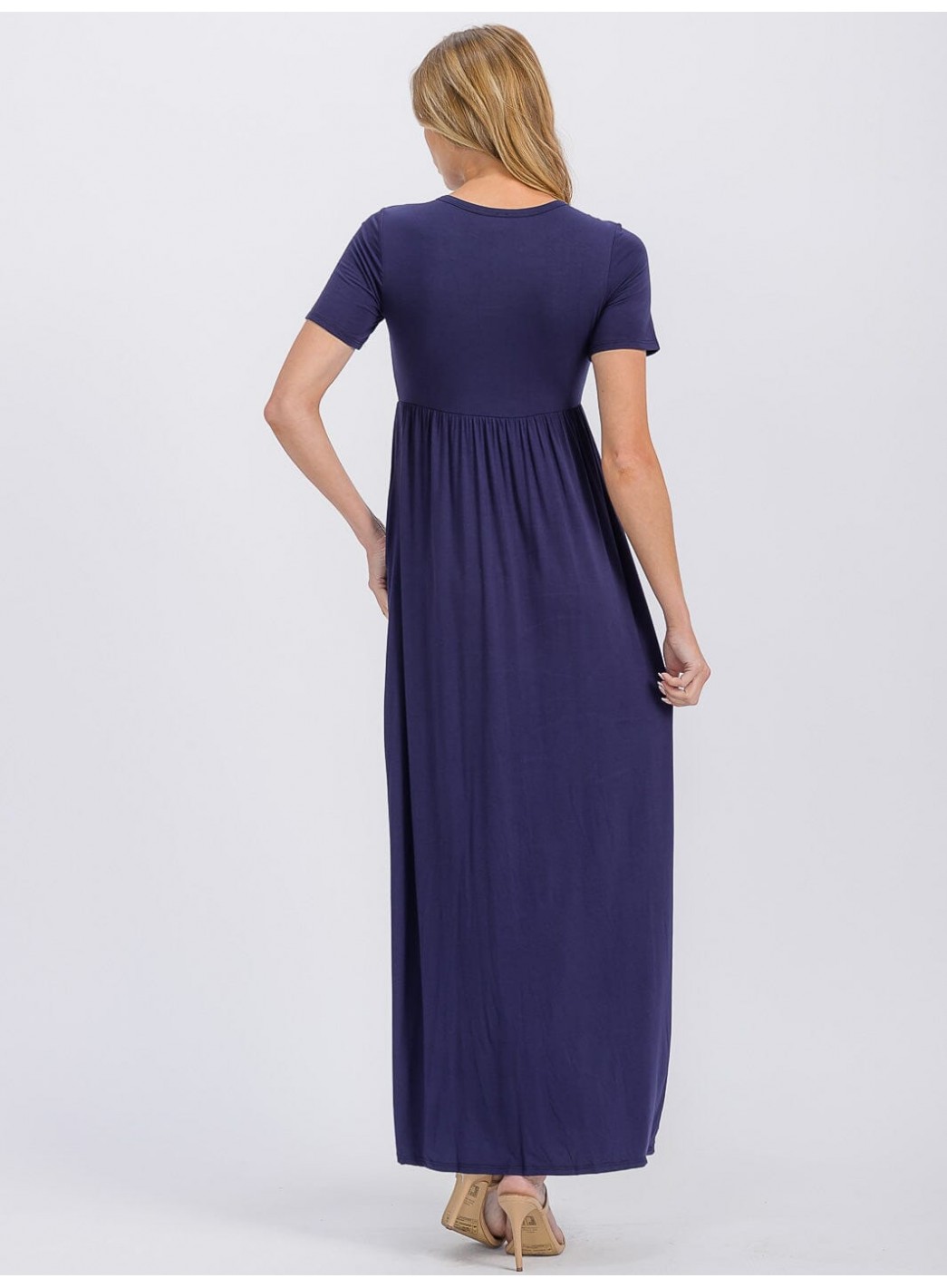 WOMEN'S SHORT SLEEVE ELASTIC WAIST FRONT POCKETS MAXI DRESS WOMEN'S SHORT SLEEVE ELASTIC WAIST FRONT POCKETS MAXI DRESS