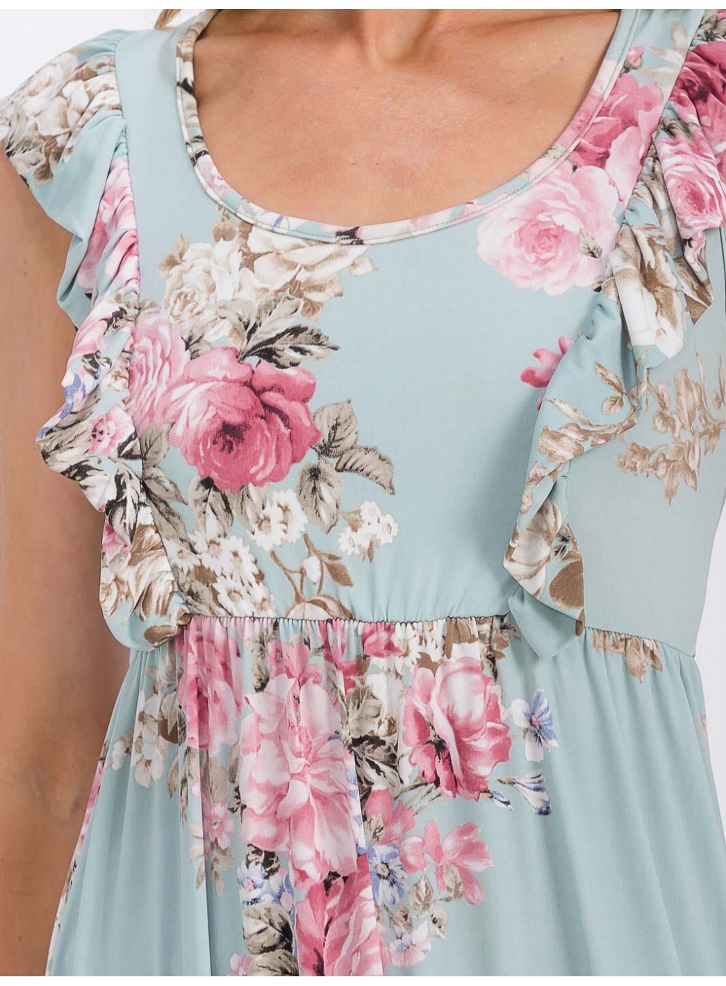 WOMEN'S SLEEVELESS RUFFLE DETAILED ELASTIC WAIST FLORAL MAXI DRESS WOMEN'S SLEEVELESS RUFFLE DETAILED ELASTIC WAIST FLORAL MAXI DRESS