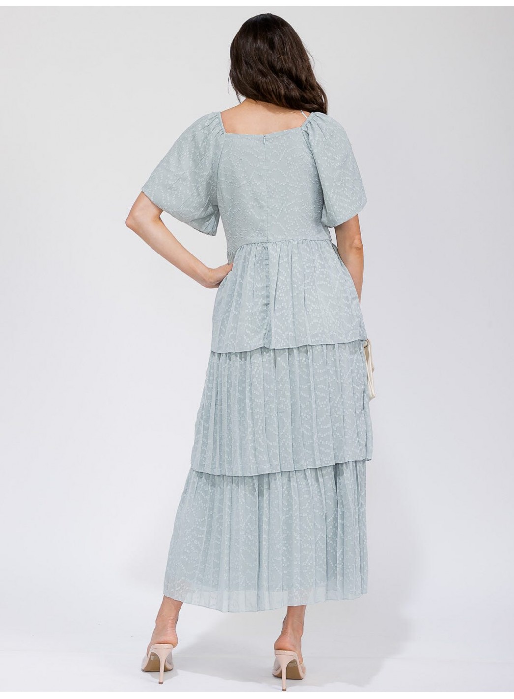 WOMEN'S SHORT SLEEVE V-NECK SWISS RUFFLE TIERED MAXI DRESS WOMEN'S SHORT SLEEVE V-NECK SWISS RUFFLE TIERED MAXI DRESS