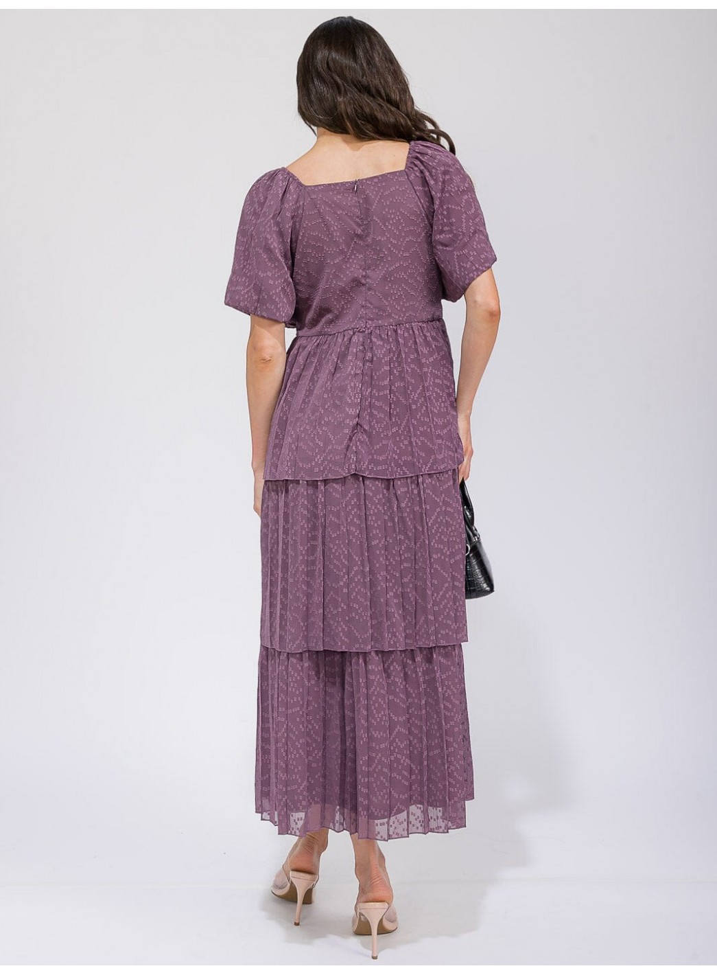 WOMEN'S SHORT SLEEVE V-NECK SWISS RUFFLE TIERED MAXI DRESS WOMEN'S SHORT SLEEVE V-NECK SWISS RUFFLE TIERED MAXI DRESS