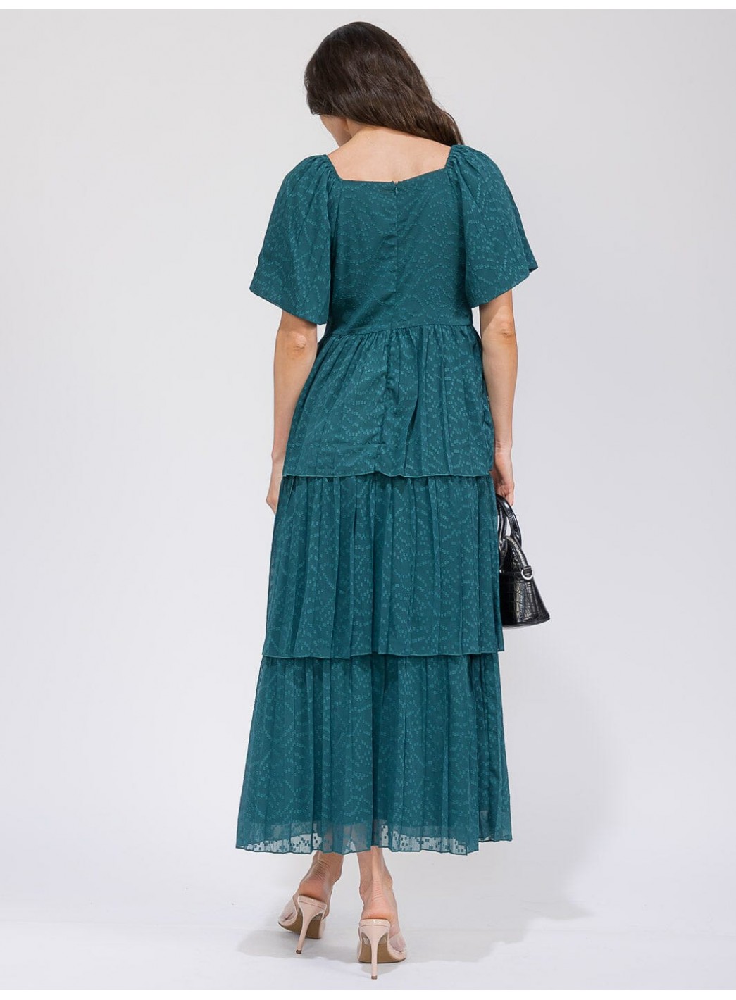 WOMEN'S SHORT SLEEVE V-NECK SWISS RUFFLE TIERED MAXI DRESS WOMEN'S SHORT SLEEVE V-NECK SWISS RUFFLE TIERED MAXI DRESS