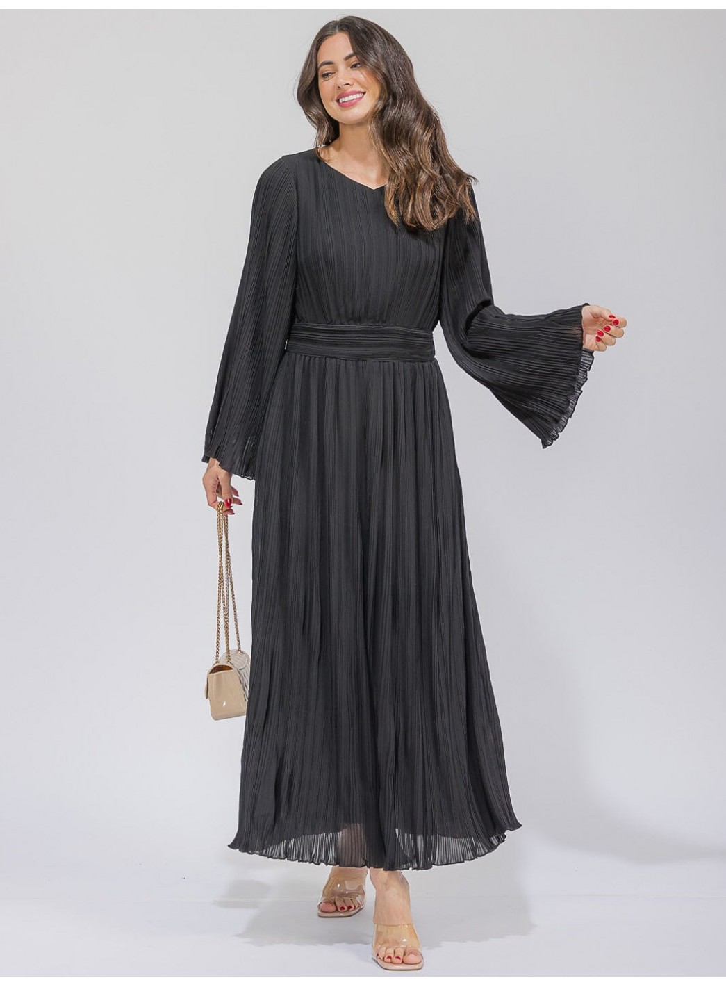 WOMEN'S LONG BELL SLEEVE V-NECK PLEATED ... WOMEN'S LONG BELL SLEEVE V-NECK PLEATED ...