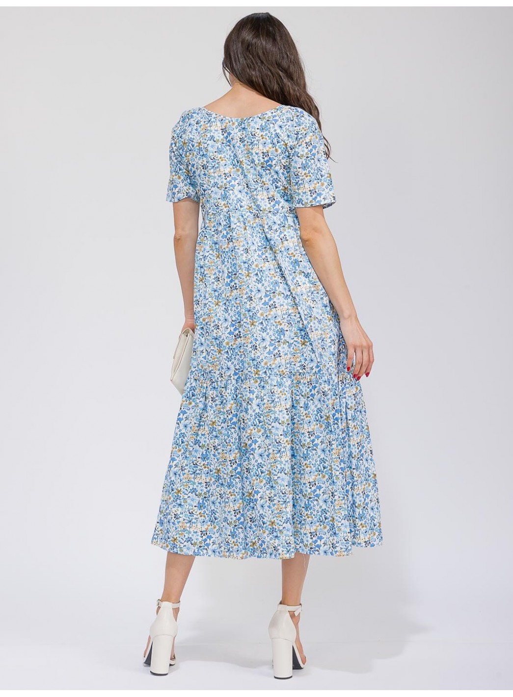 WOMEN'S SHORT SLEEVE V-NECK POCKETS TIERED FLORAL MAXI DRESS WOMEN'S SHORT SLEEVE V-NECK POCKETS TIERED FLORAL MAXI DRESS