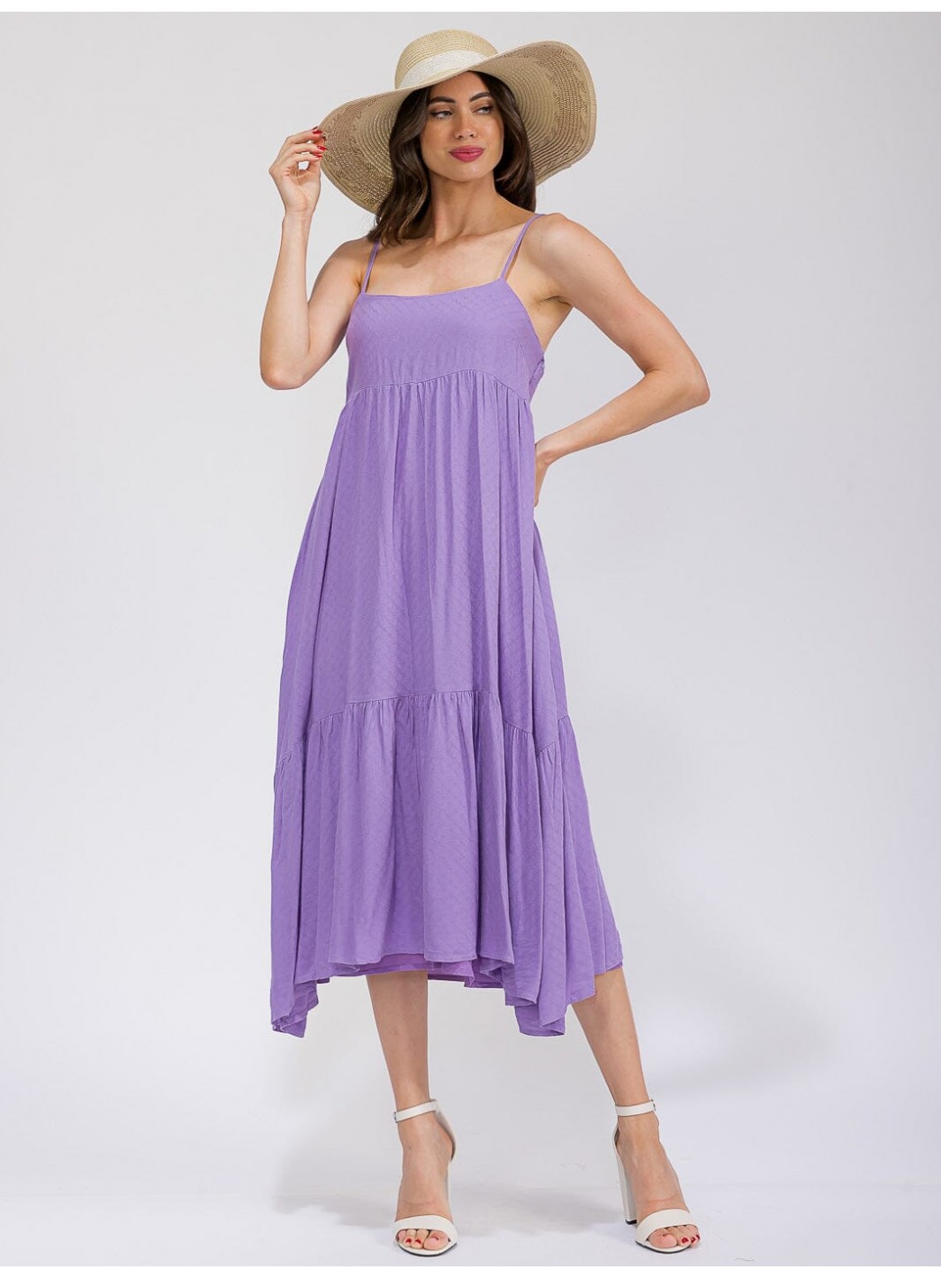 WOMEN'S SLEEVELESS TIERED LOOSE FIT MIDI DRESS WOMEN'S SLEEVELESS TIERED LOOSE FIT MIDI DRESS