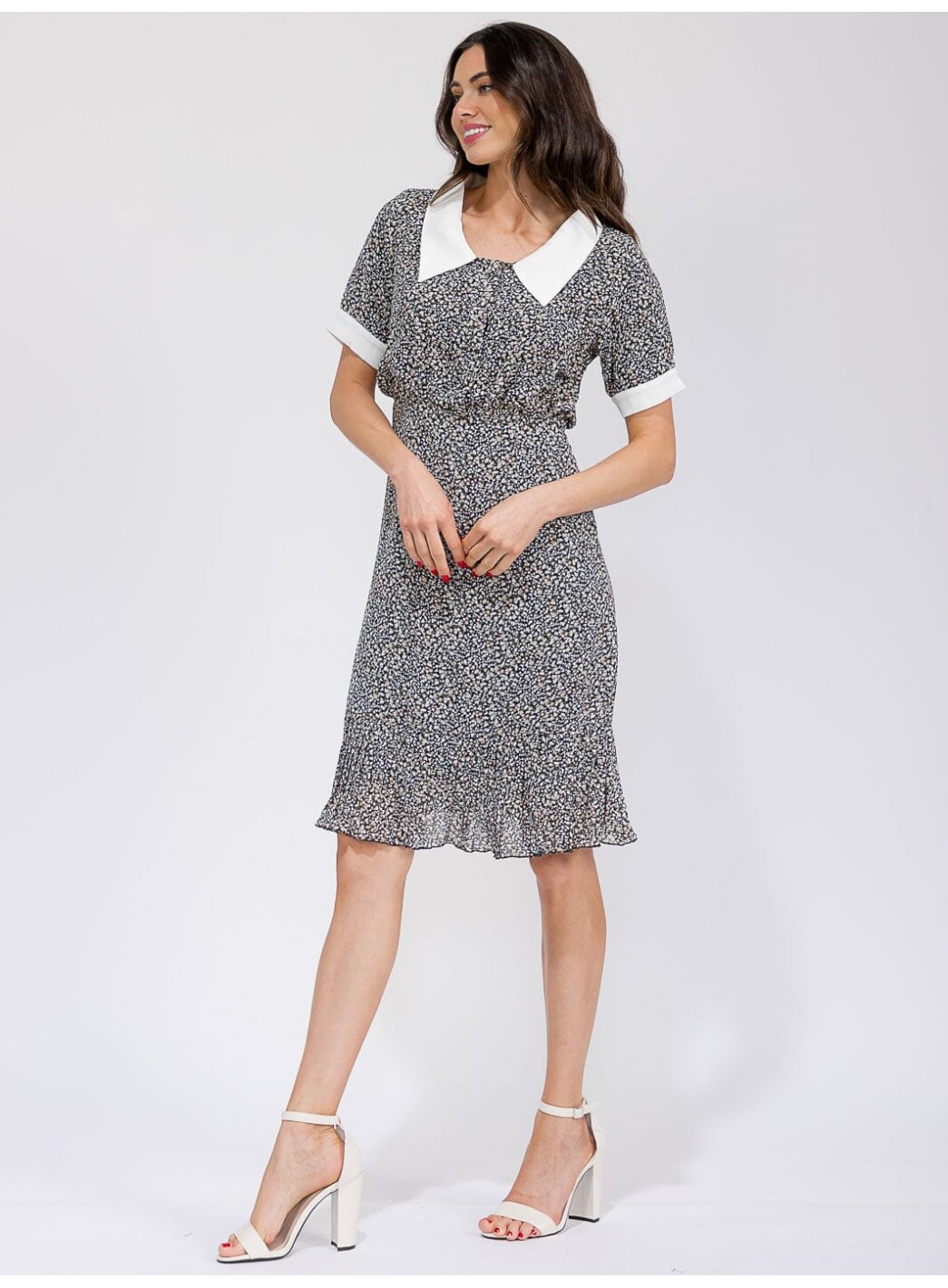 WOMEN'S SHORT SLEEVE BUTTON UP COLORBLOCK FLORAL MIDI DRESS WOMEN'S SHORT SLEEVE BUTTON UP COLORBLOCK FLORAL MIDI DRESS