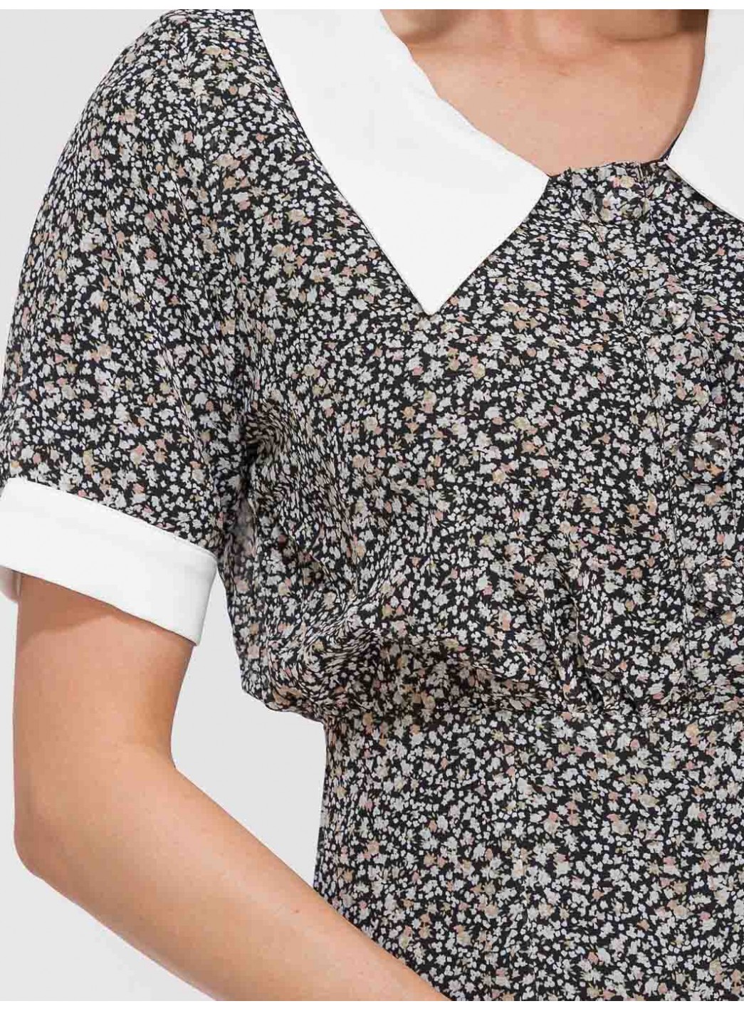 WOMEN'S SHORT SLEEVE BUTTON UP COLORBLOCK FLORAL MIDI DRESS WOMEN'S SHORT SLEEVE BUTTON UP COLORBLOCK FLORAL MIDI DRESS