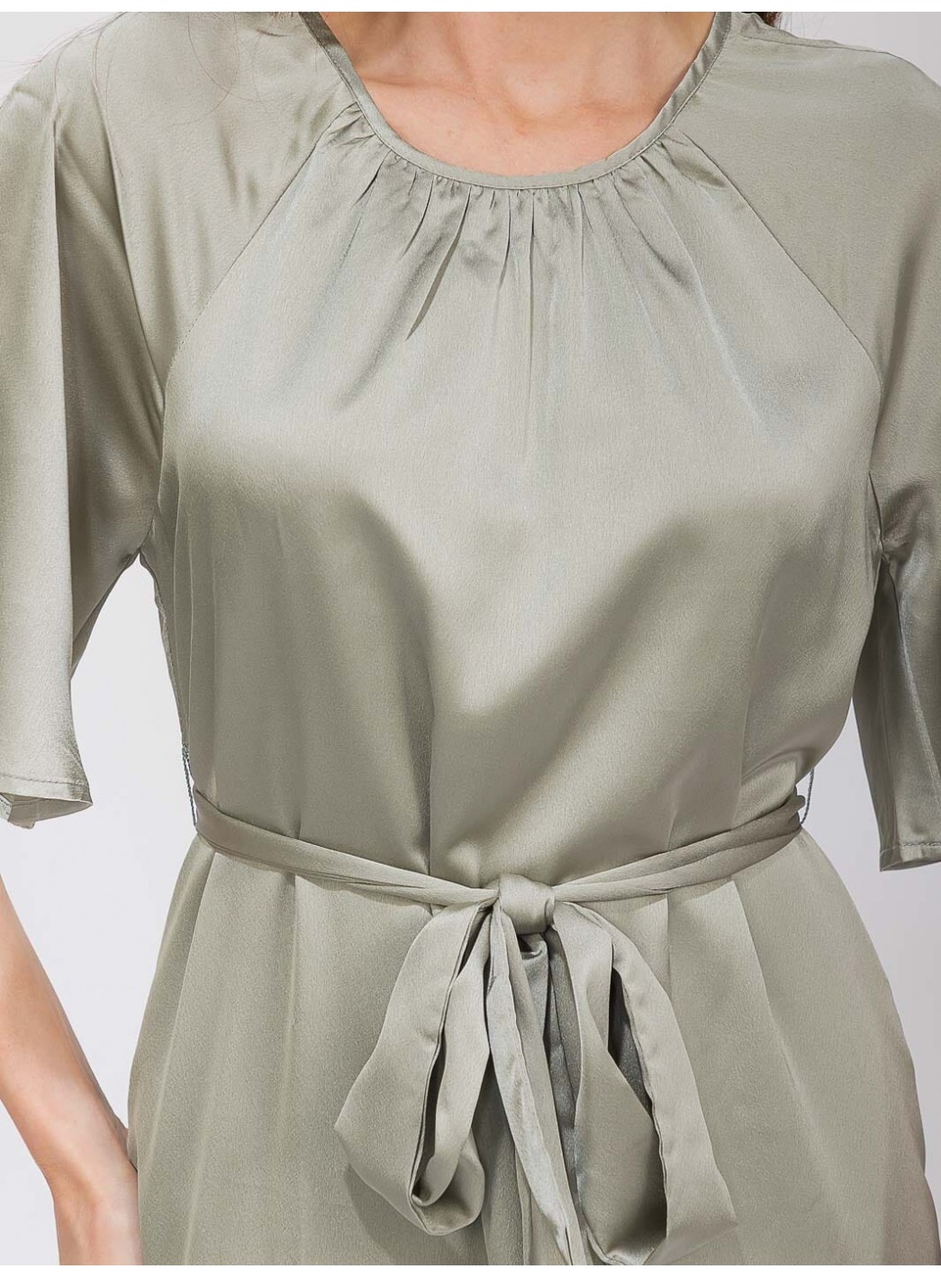 WOMEN'S SHORT SLEEVE POCKETS SEKF TIE SATIN MAXI DRESS WOMEN'S SHORT SLEEVE POCKETS SEKF TIE SATIN MAXI DRESS