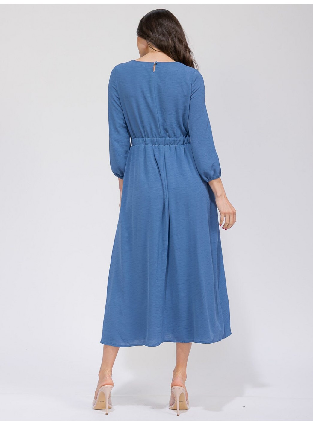 WOMEN'S 3/4 SLEEVES V-NECK ELASTIC WAIST FRONT POCKETS MAXI DRESS WOMEN'S 3/4 SLEEVES V-NECK ELASTIC WAIST FRONT POCKETS MAXI DRESS