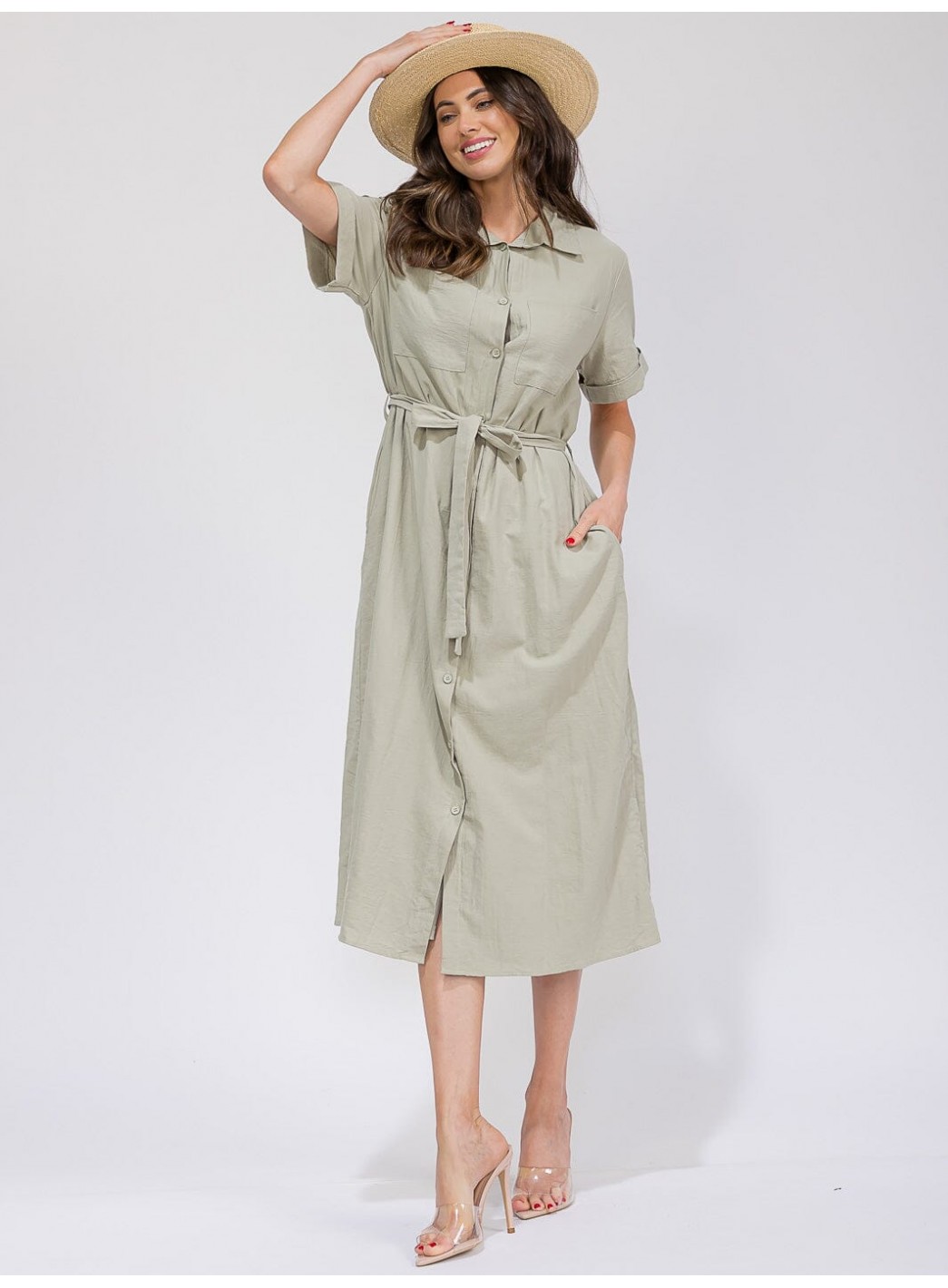 WOMEN'S SHORT SLEEVES BUTTON UP SELF TIE... WOMEN'S SHORT SLEEVES BUTTON UP SELF TIE...