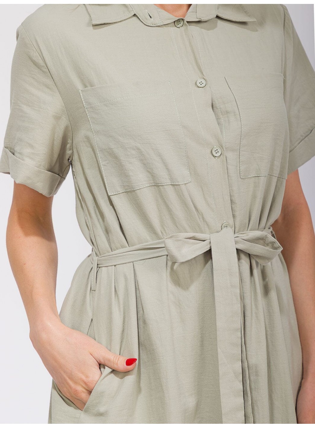 WOMEN'S SHORT SLEEVES BUTTON UP SELF TIE POCKETS MAXI DRESS WOMEN'S SHORT SLEEVES BUTTON UP SELF TIE POCKETS MAXI DRESS