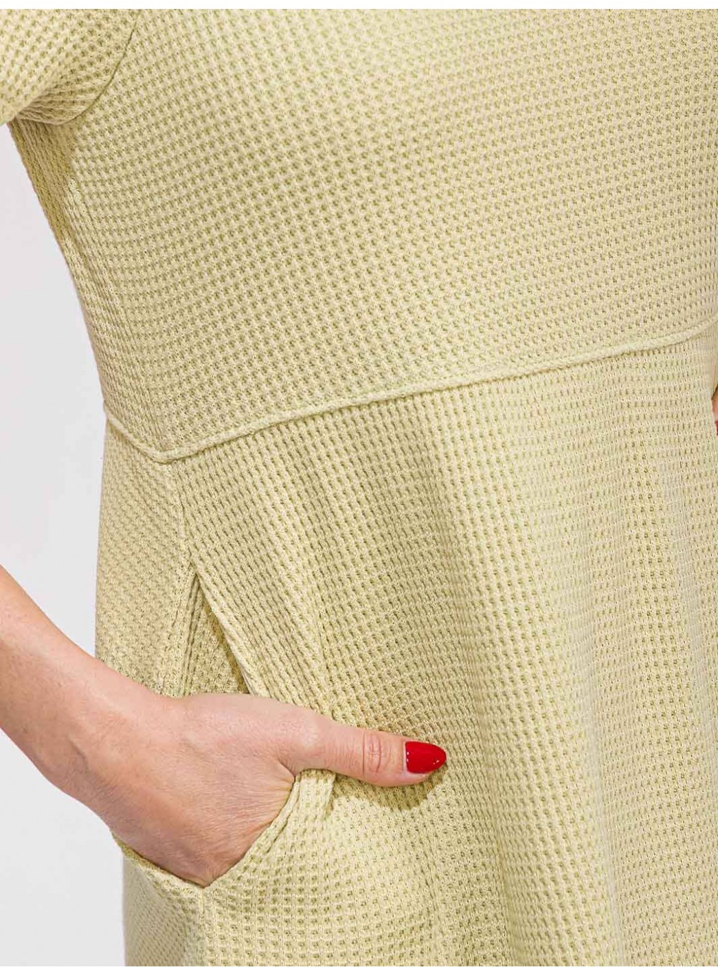 WOMEN'S SHORT SLEEVE FRONT POCKETS TIERED WAFFLE MIDI DRESS WOMEN'S SHORT SLEEVE FRONT POCKETS TIERED WAFFLE MIDI DRESS