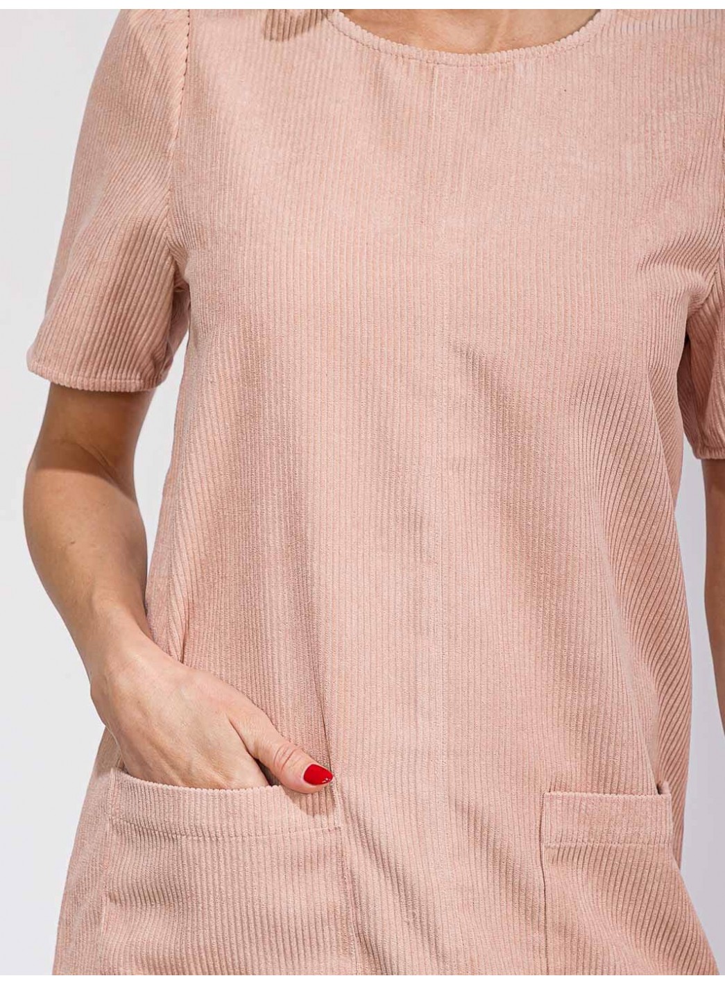 WOMEN'S SHORT SLEEVE FRONT POCKETS RIBBED MIDI DRESS WOMEN'S SHORT SLEEVE FRONT POCKETS RIBBED MIDI DRESS