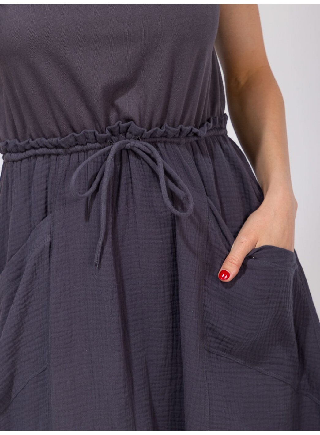 WOMEN'S SHORT SLEEVE ELASTIC WAIST FRONT POCKETS CONTRAST MIDI DRESS WOMEN'S SHORT SLEEVE ELASTIC WAIST FRONT POCKETS CONTRAST MIDI DRESS